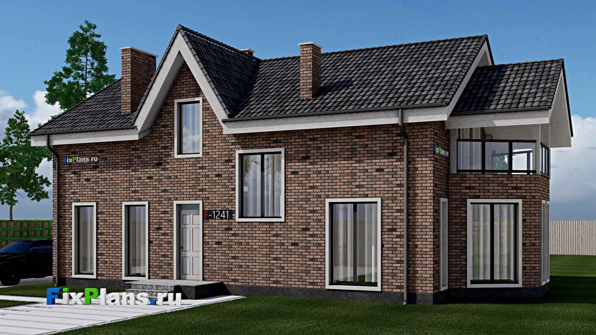 F-1241 - Проект дома с мансардой 9 на 16, площадью 220 м² с террасой, балконом и 4 спальнями