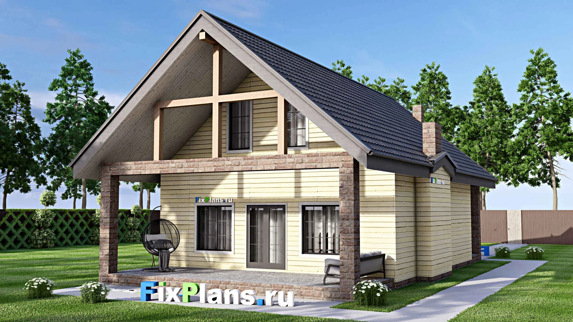 F-16793 - Проект дома с мансардой 10 на 16, площадью 170 м² с террасой и 2 спальнями