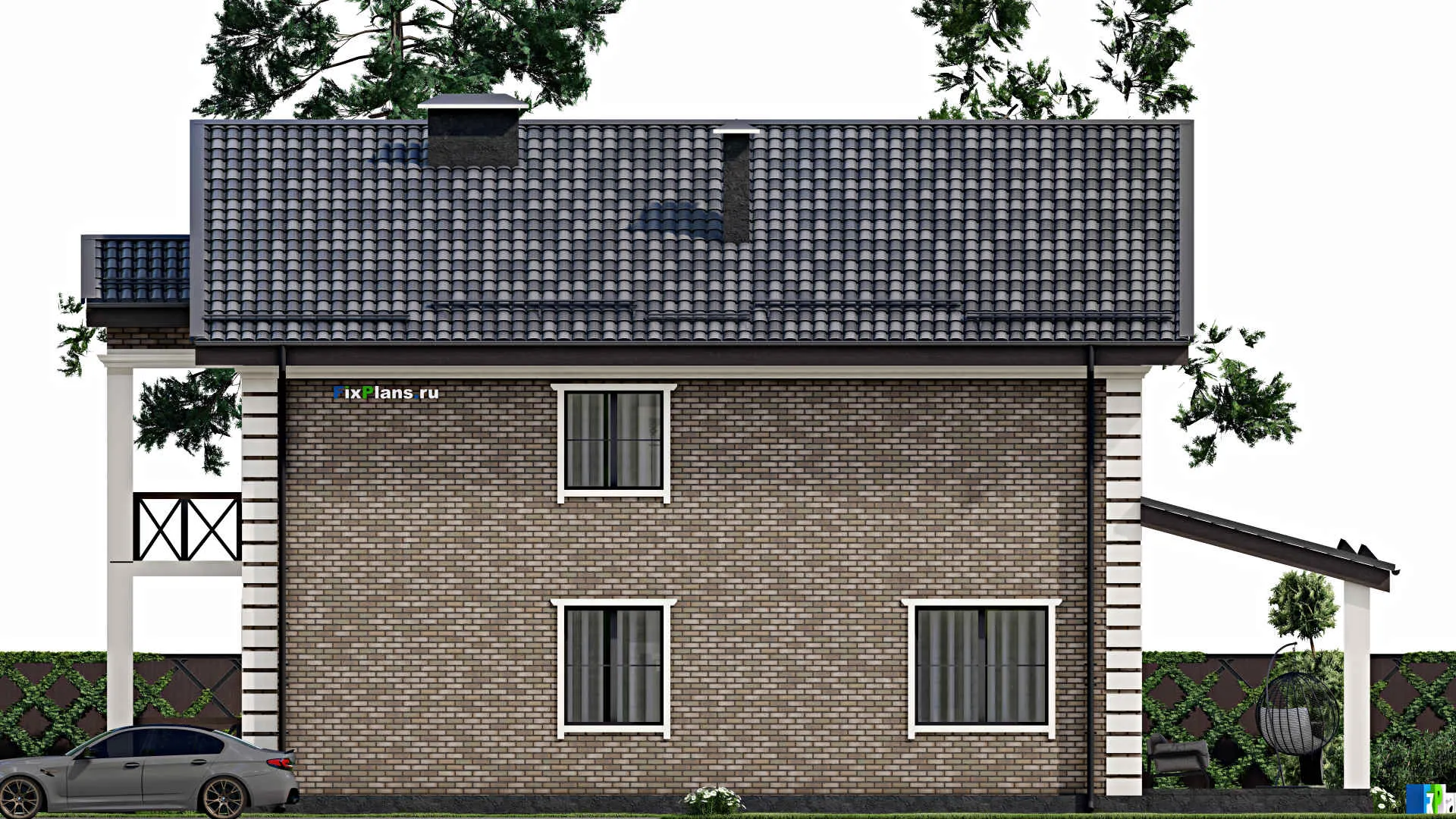 F-6155 - Проект двухэтажного дома 12 на 14, площадью 290 м² с террасой, балконом и 4 спальнями