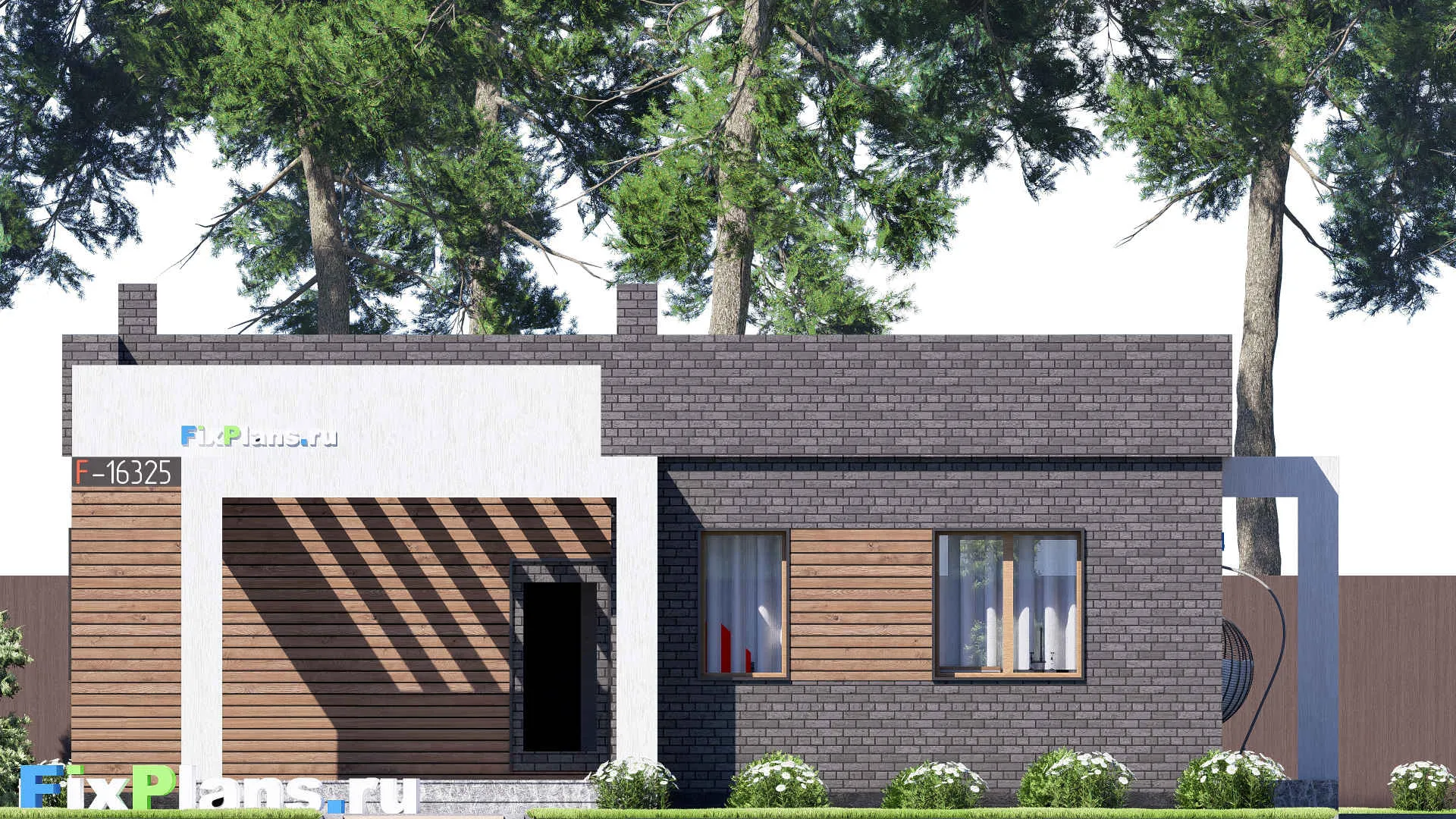 F-16325 - Проект одноэтажного дома 13 на 14, площадью 130 м² с террасой и 2 спальнями