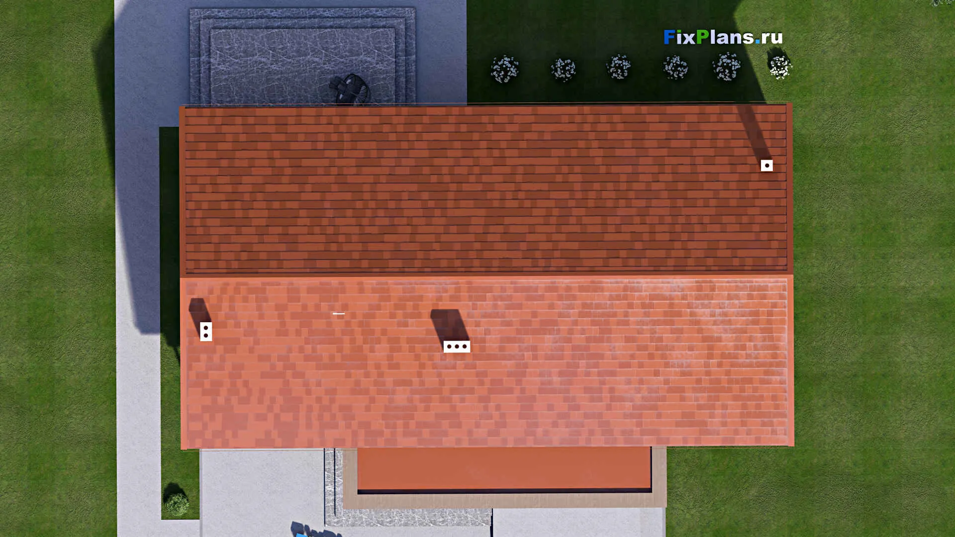 F-16631 - Проект одноэтажного дома 17 на 20, площадью 370 м² с террасой, гаражом на 2 машины и 3 спальнями