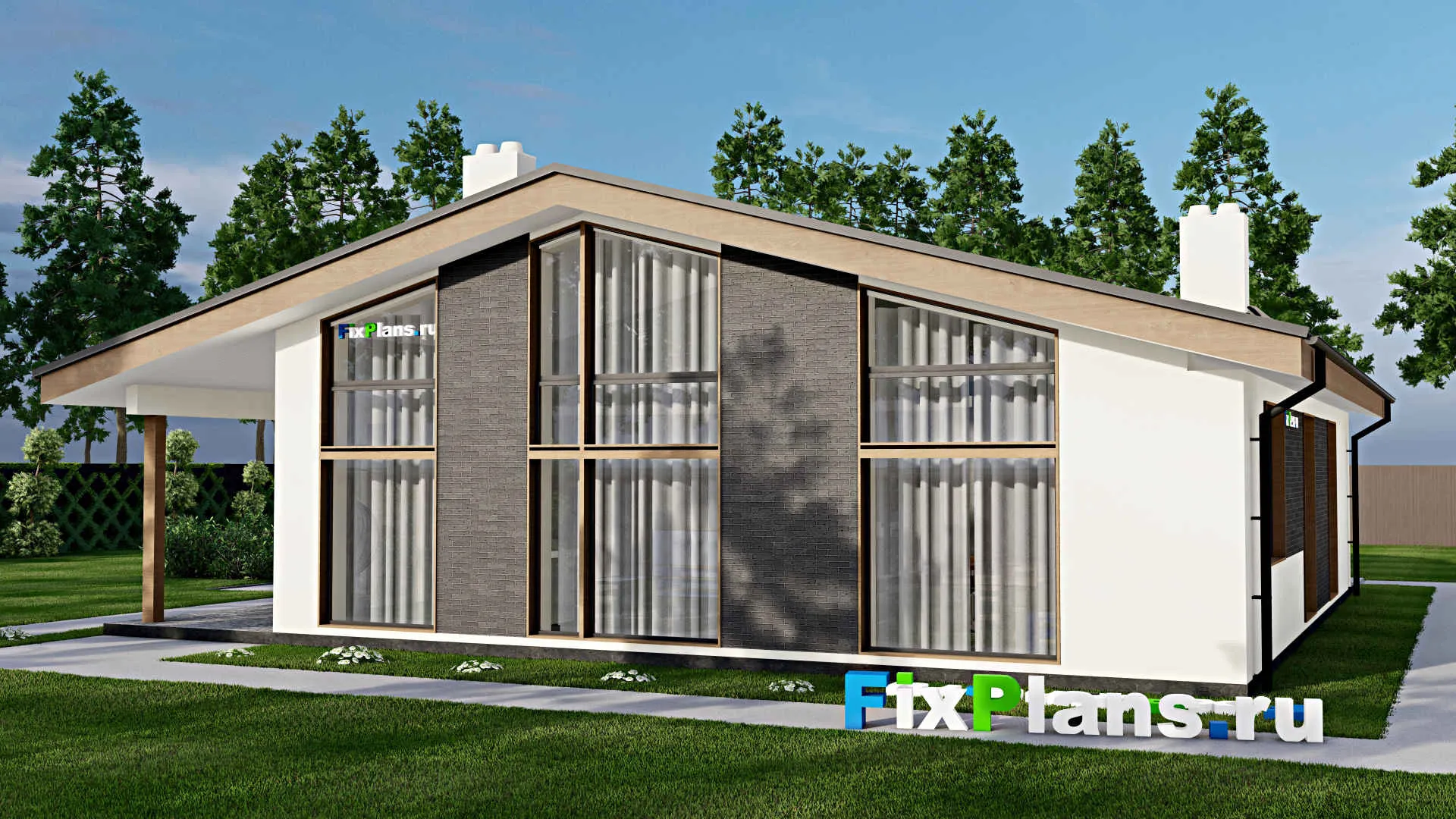 F-4940 - Проект одноэтажного дома 15 на 16, площадью 190 м² с террасой, баней и 3 спальнями