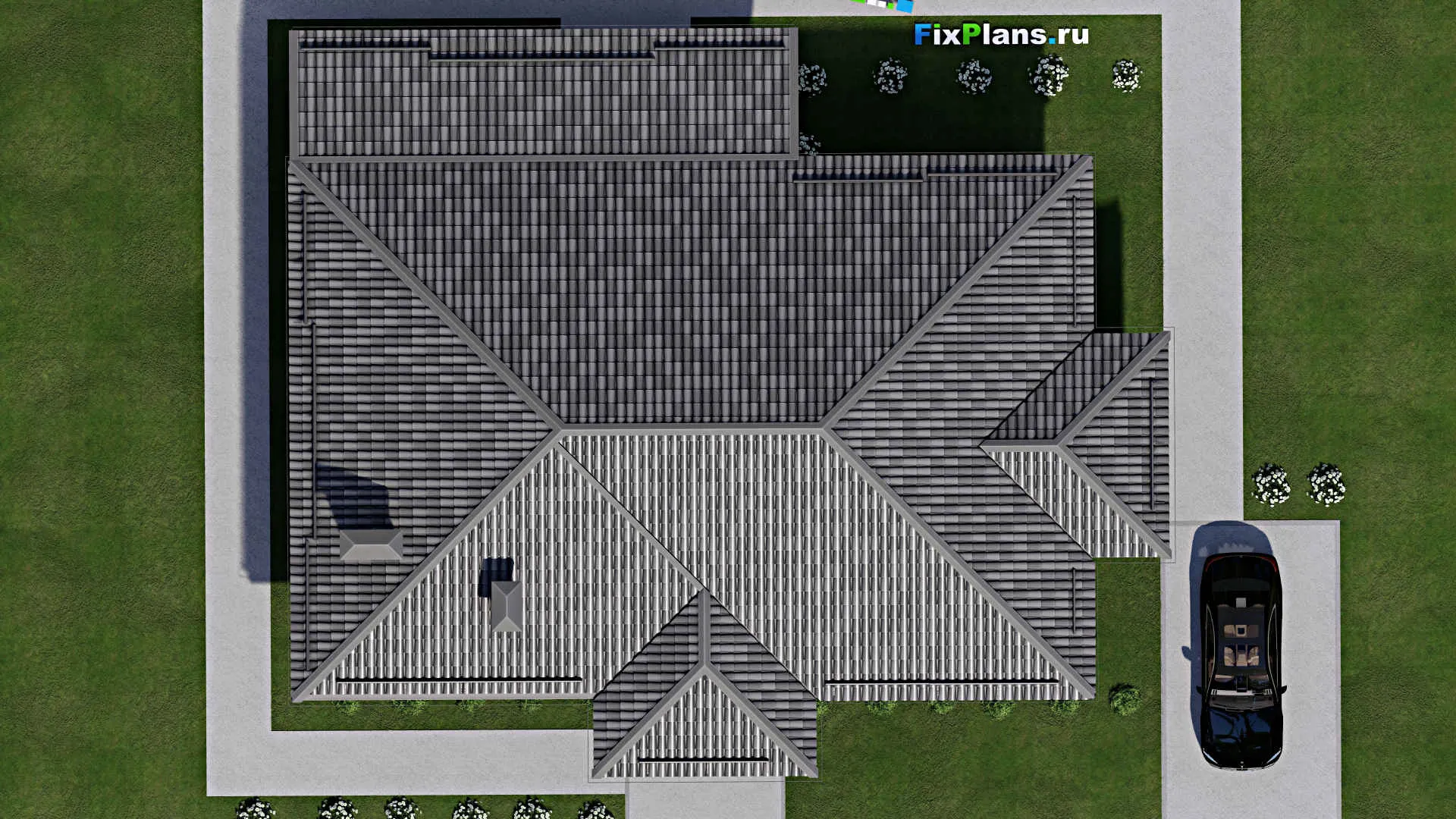 F-7154 - Проект одноэтажного дома 11 на 17, площадью 200 м² с террасой и 4 спальнями