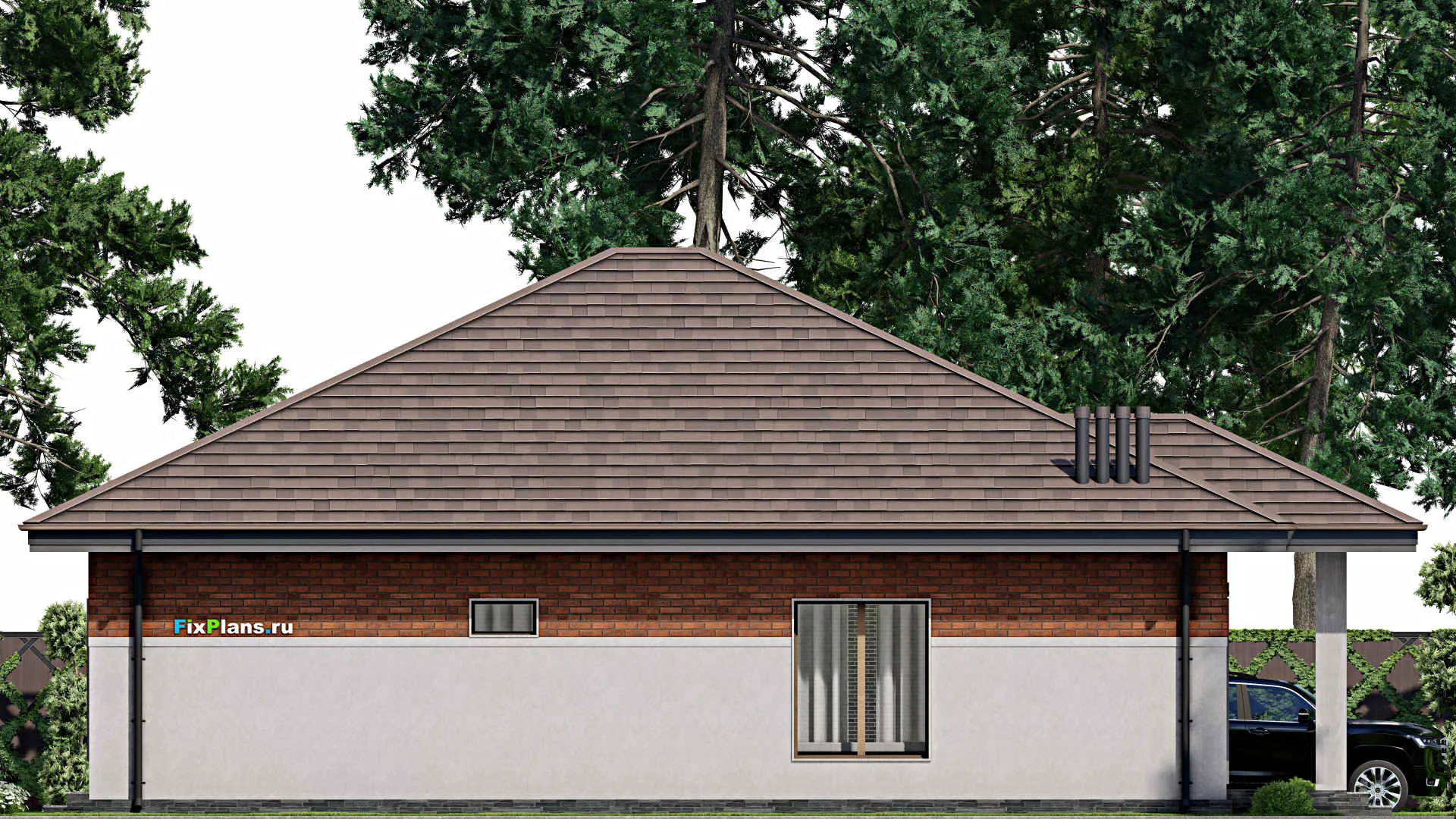 F-9782 - Проект одноэтажного дома 14 на 17, площадью 170 м² с террасой и 3 спальнями