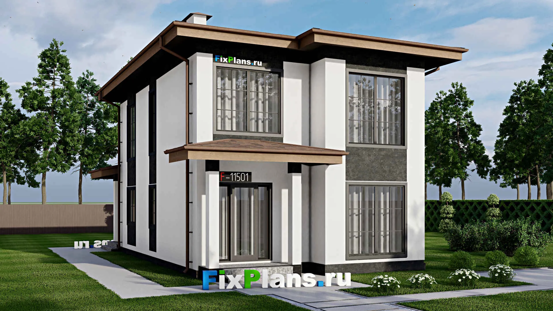 F-11501 - Проект двухэтажного дома 8 на 15, площадью 150 м² с террасой и 4 спальнями