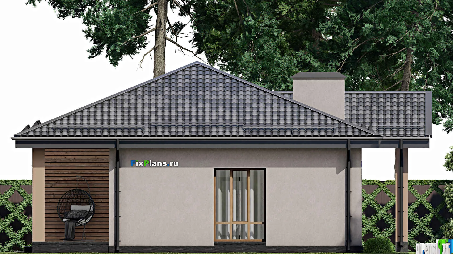 F-8099 - Проект одноэтажного дома 11 на 14, площадью 120 м² с террасой и 3 спальнями