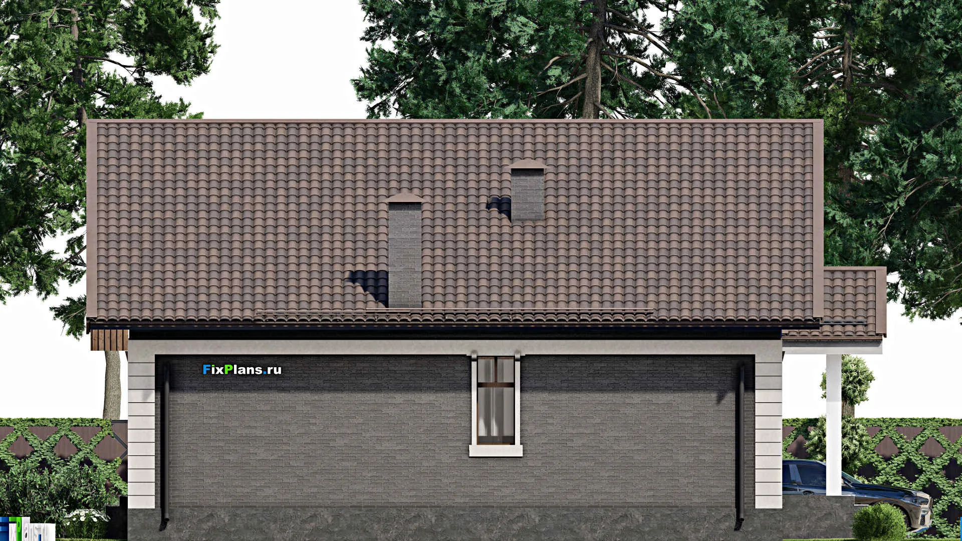 F-12383 - Проект одноэтажного дома 14 на 16, площадью 320 м² с террасой, цокольным этажом и 4 спальнями