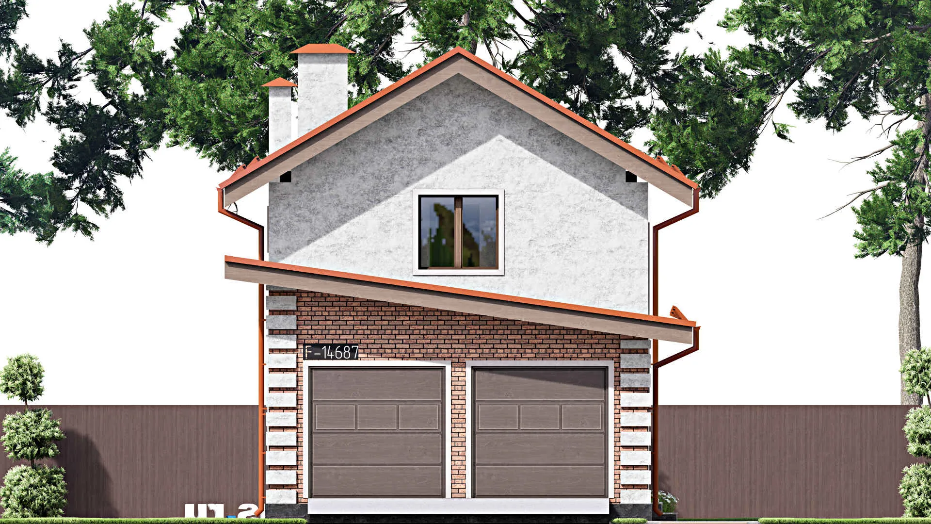 F-14687 - Проект двухэтажного дома 7 на 17, площадью 140 м² с гаражом на 2 машины и 3 спальнями