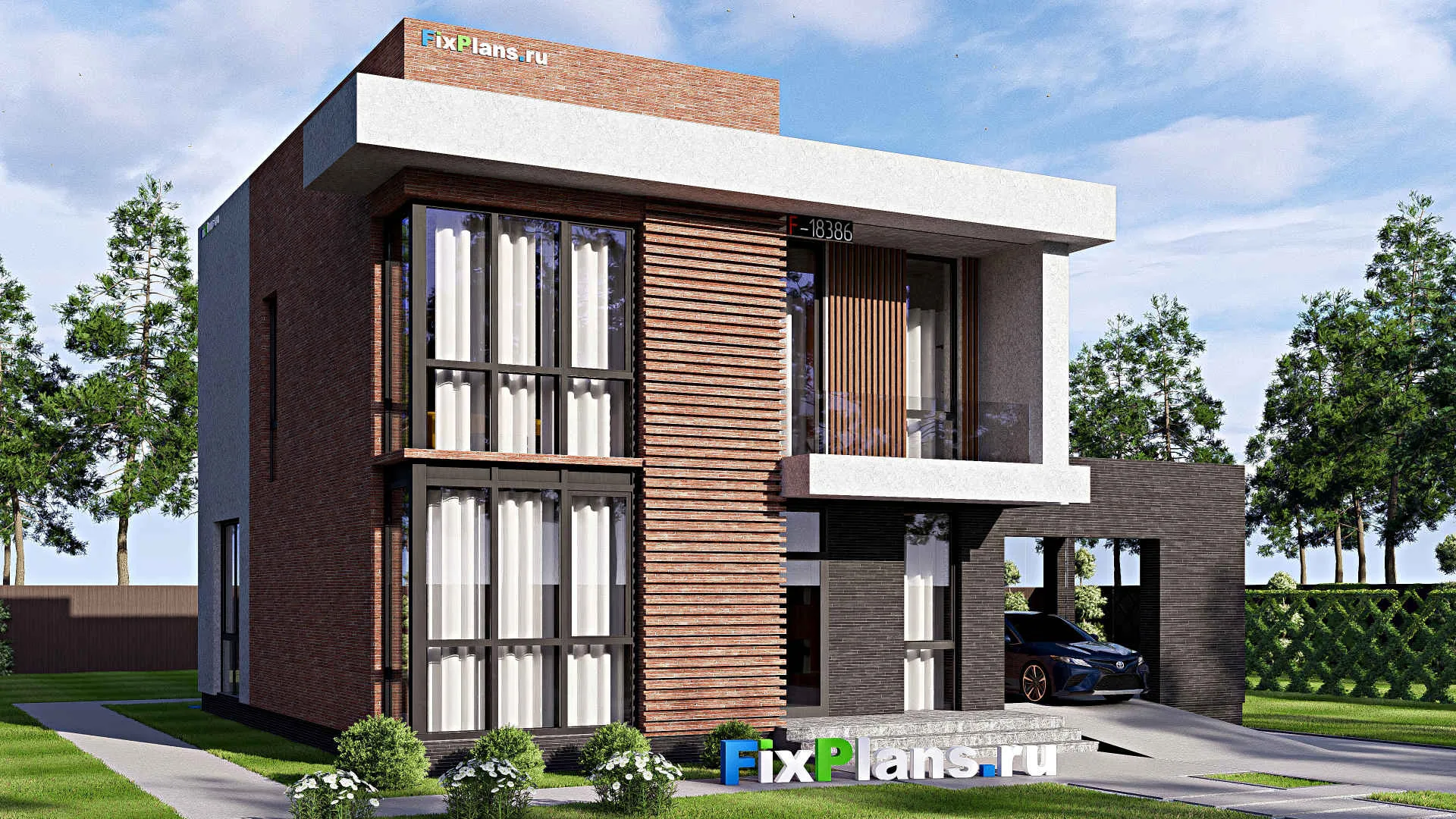 F-18386 - Проект двухэтажного дома 15 на 15, площадью 260 м² с балконом и 4 спальнями