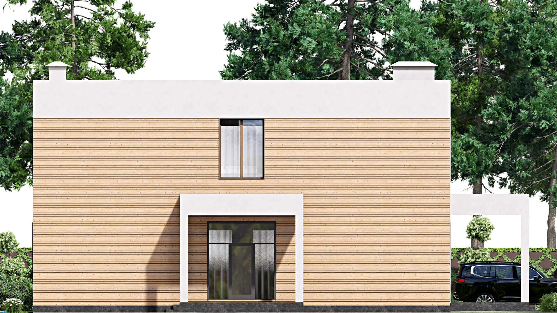 F-17009 - Проект двухэтажного дома 19 на 21, площадью 490 м² с террасой, балконом, баней, спортзалом и 8 спальнями