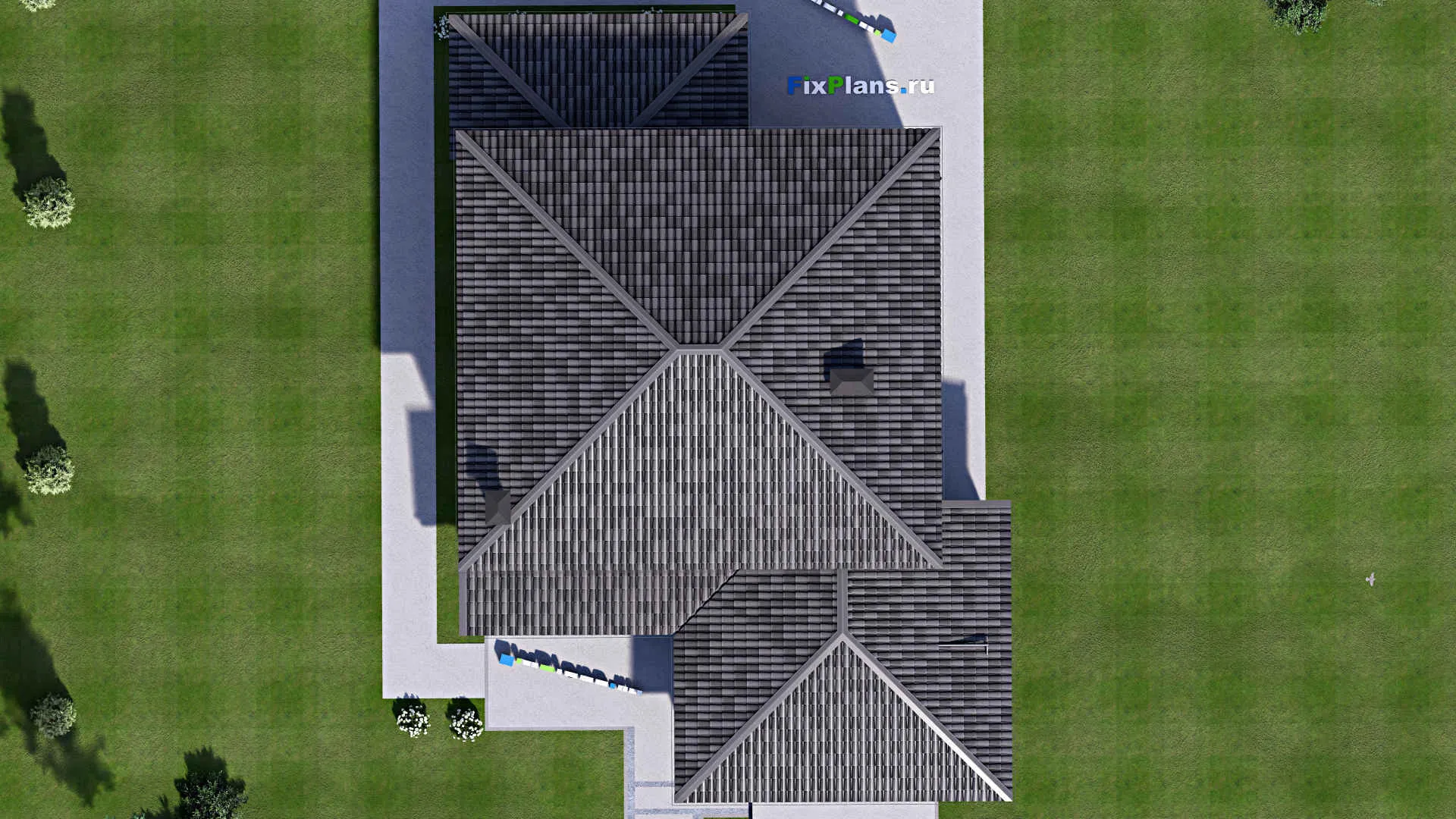 F-13013 - Проект двухэтажного дома 12 на 21, площадью 260 м² с террасой, гаражом на 2 машины и 5 спальнями