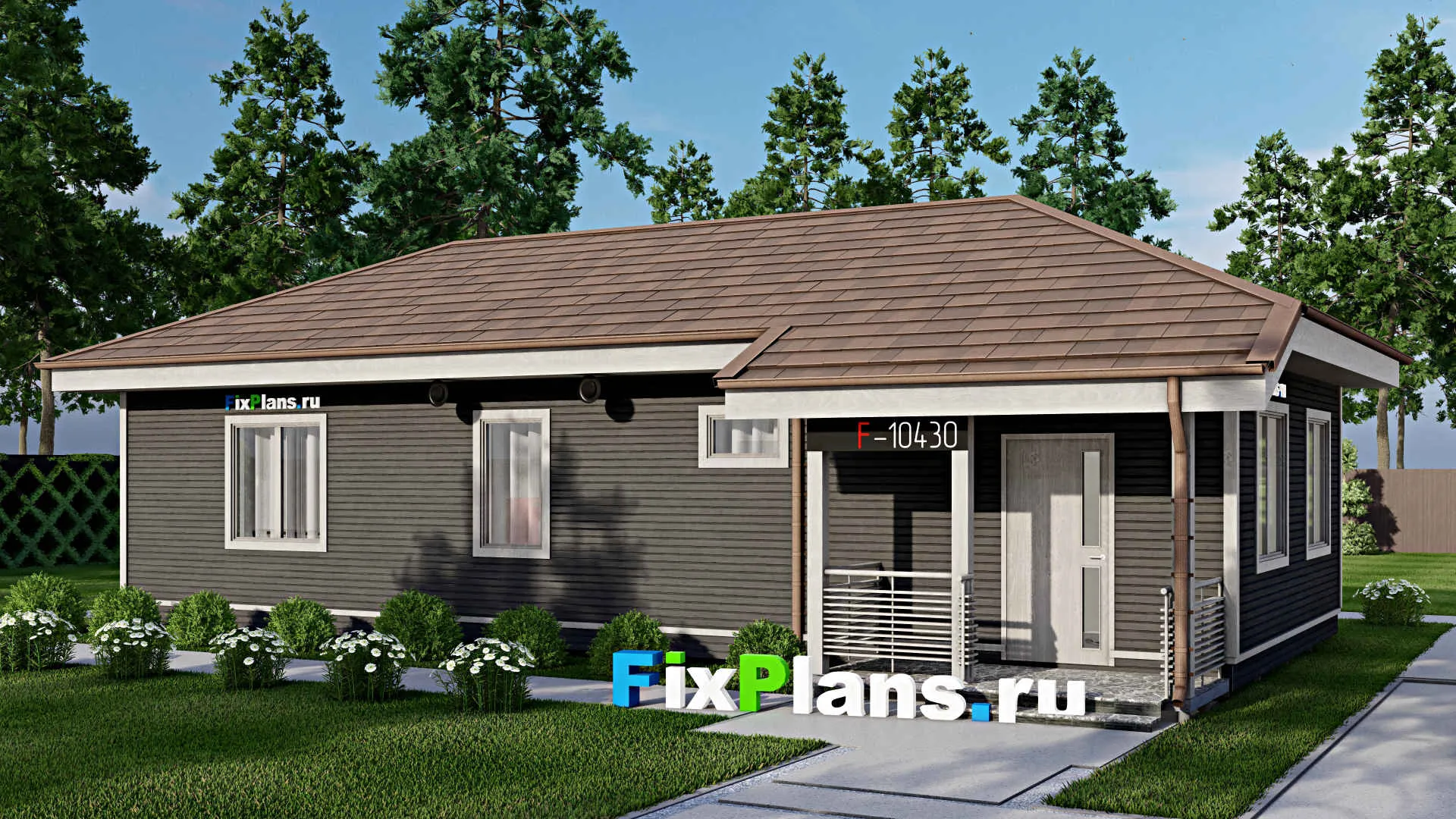 F-10430 - Проект одноэтажного дома 8 на 14, площадью 80 м² с 2 спальнями