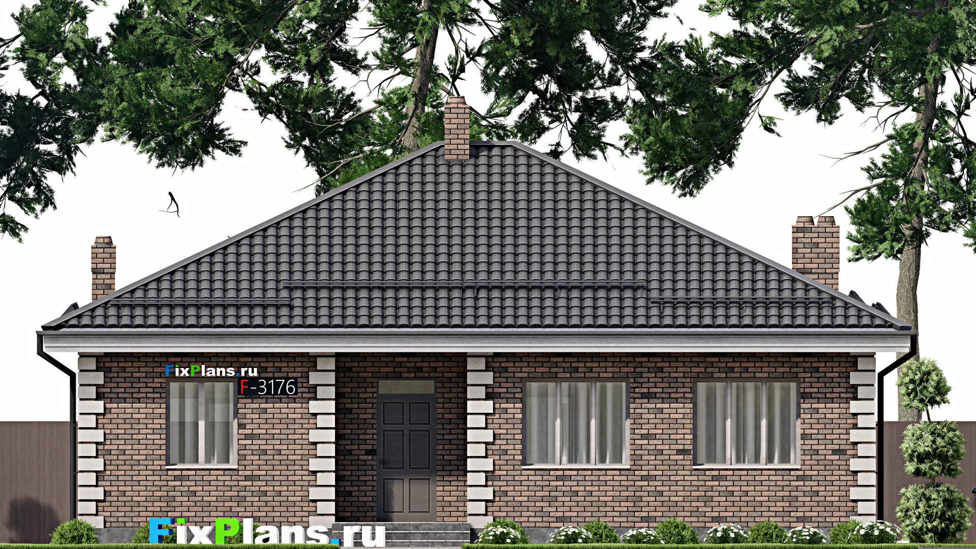 F-3176 - Проект одноэтажного дома 12 на 14, площадью 120 м² с 4 спальнями