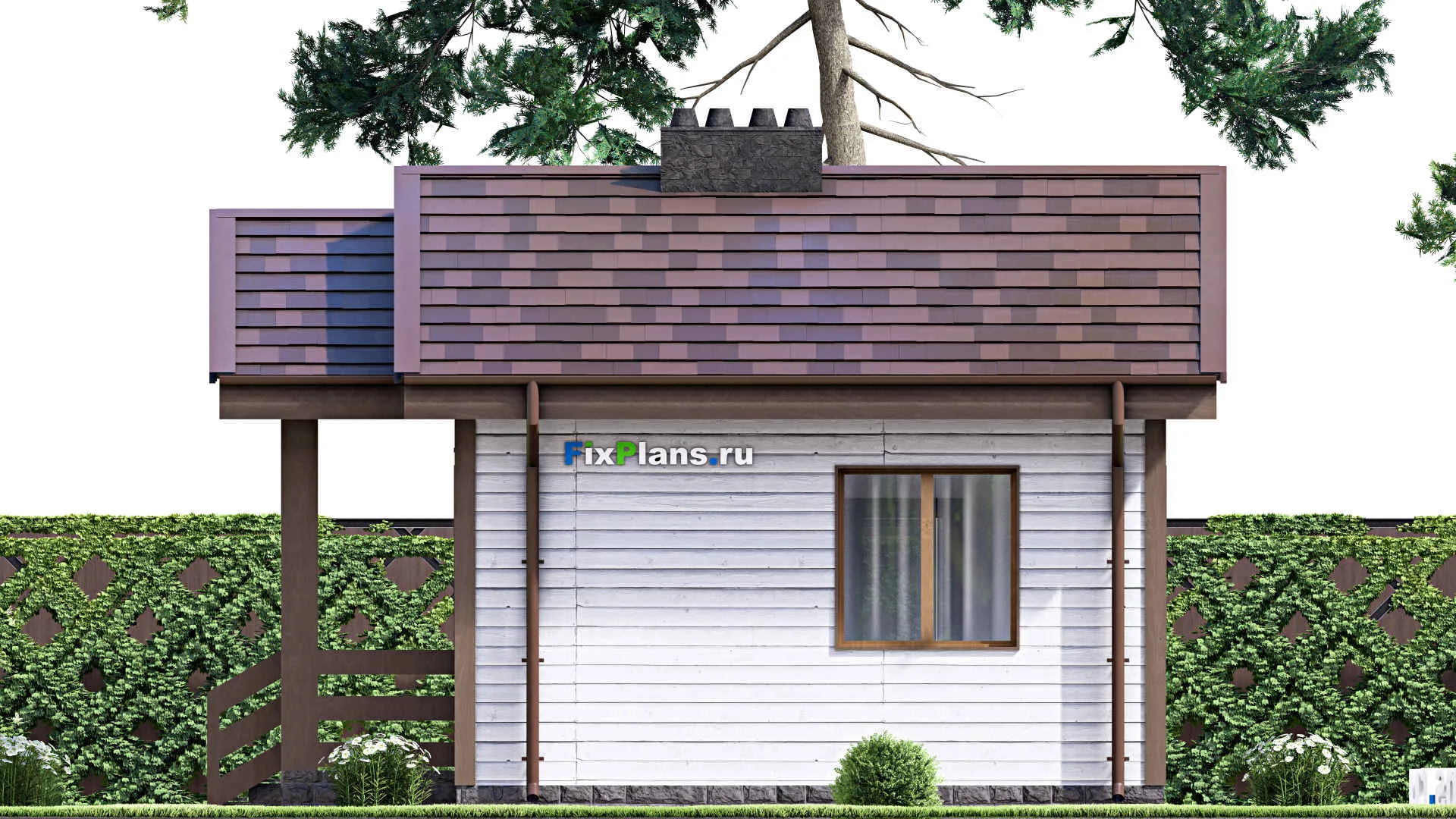 F-15605 - Проект бани 6 на 8, площадью 30 м² с комнатой отдыха и терассой