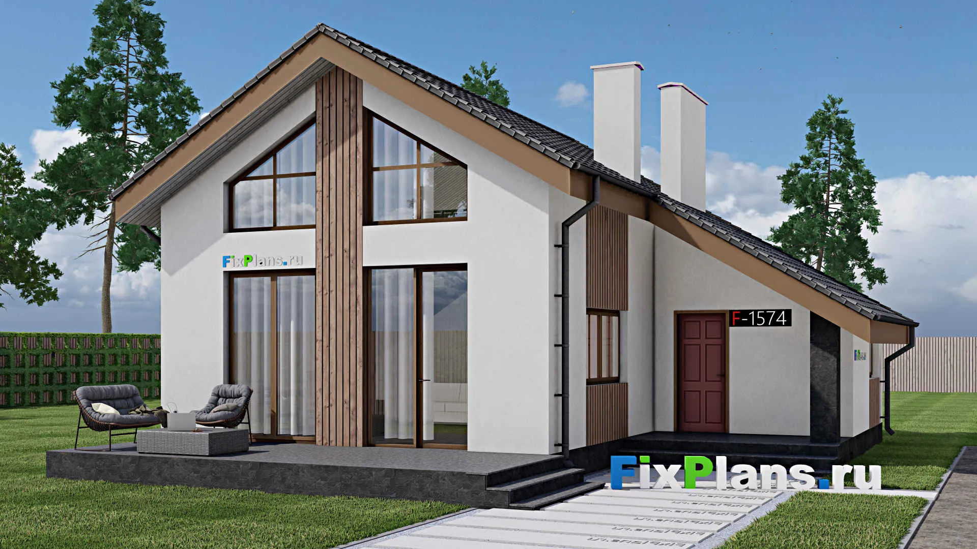 F-1574 - Проект дома с мансардой 10 на 11, площадью 110 м² с террасой и 2 спальнями