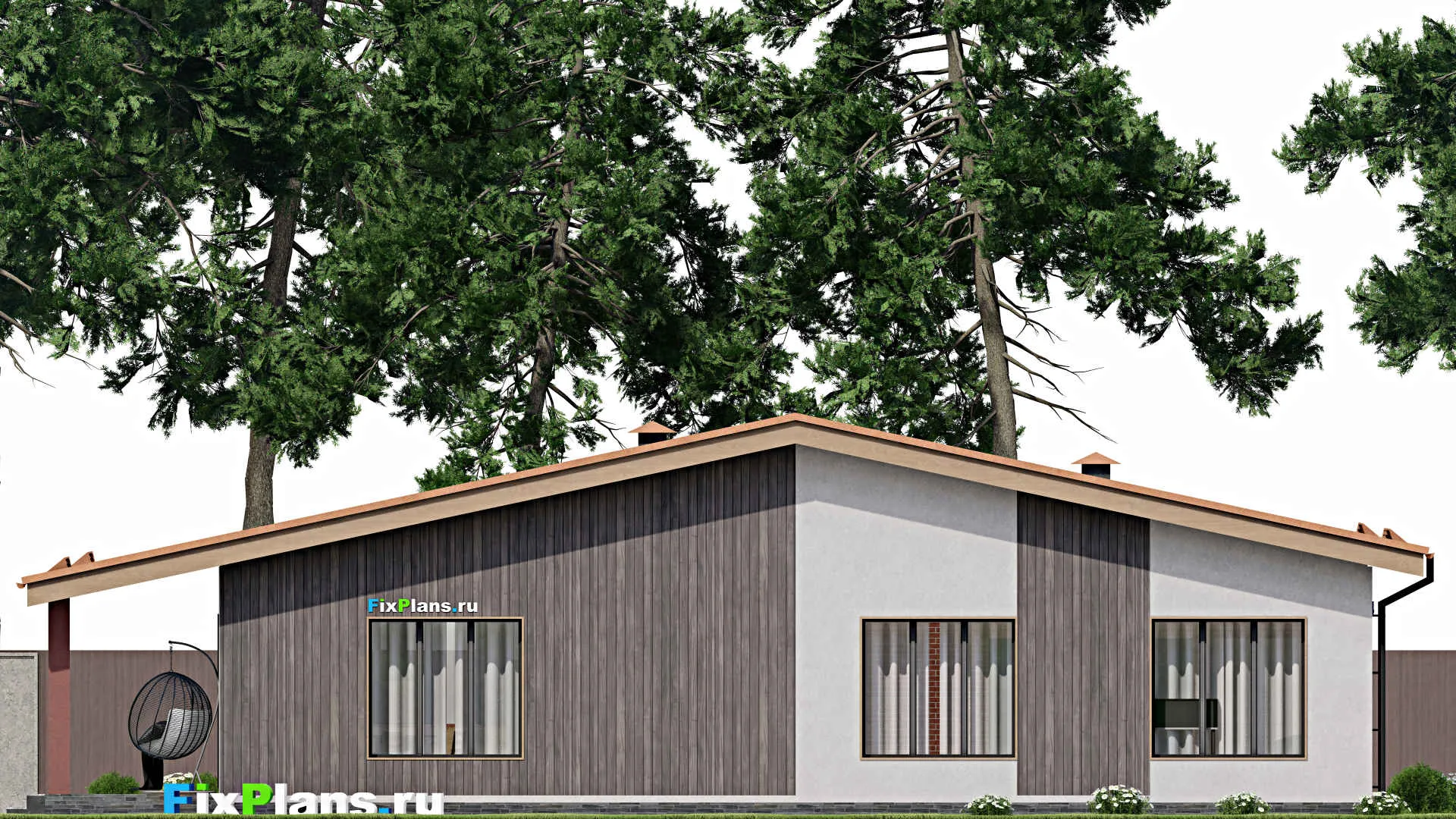 F-9926 - Проект одноэтажного дома 12 на 19, площадью 170 м² с террасой и 3 спальнями