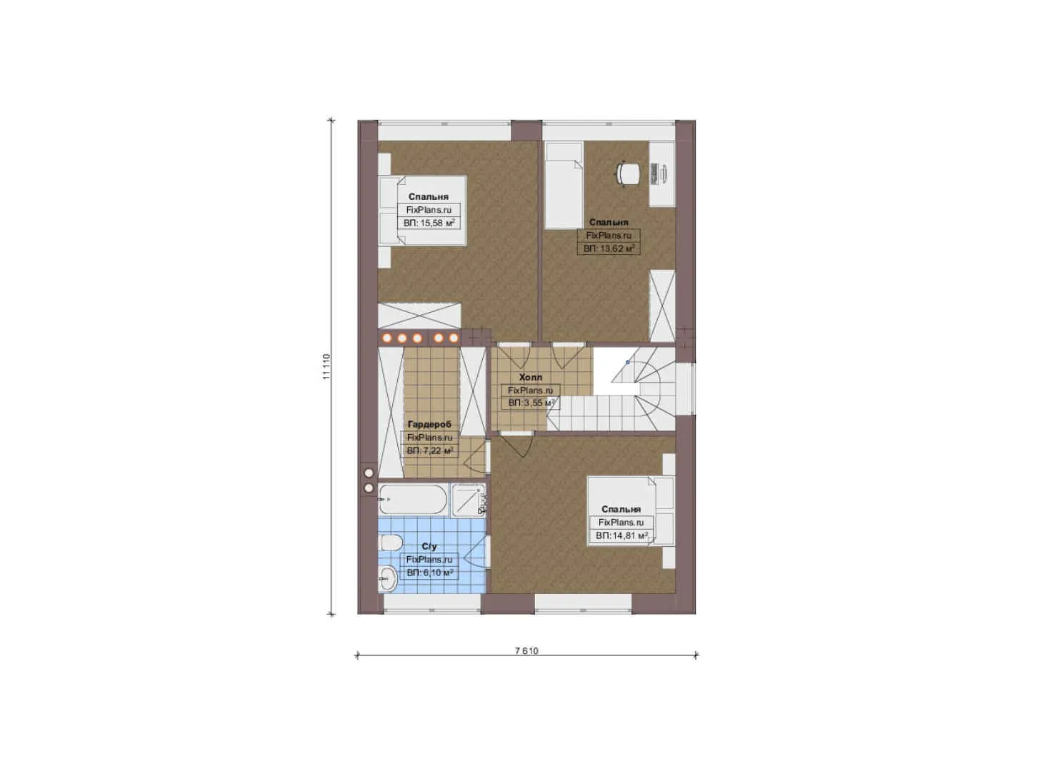 F-19493 - Планы двухэтажного дома 8 на 15, площадью 150 м² с террасой и 4 спальнями