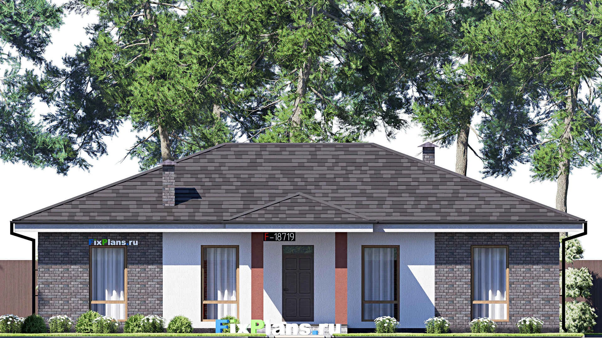 F-18719 - Проект одноэтажного дома 16 на 17, площадью 180 м² с террасой и 3 спальнями