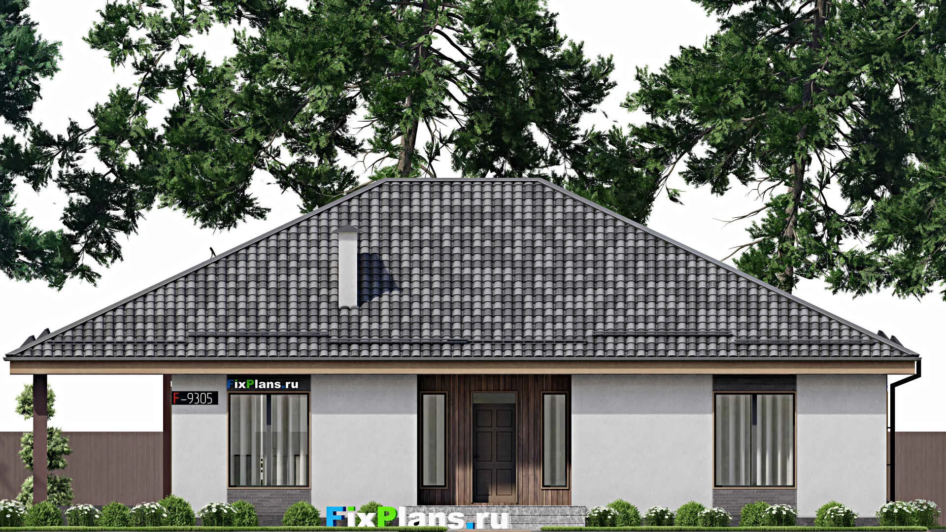 F-9305 - Проект одноэтажного дома 16 на 19, площадью 240 м² с 4 спальнями