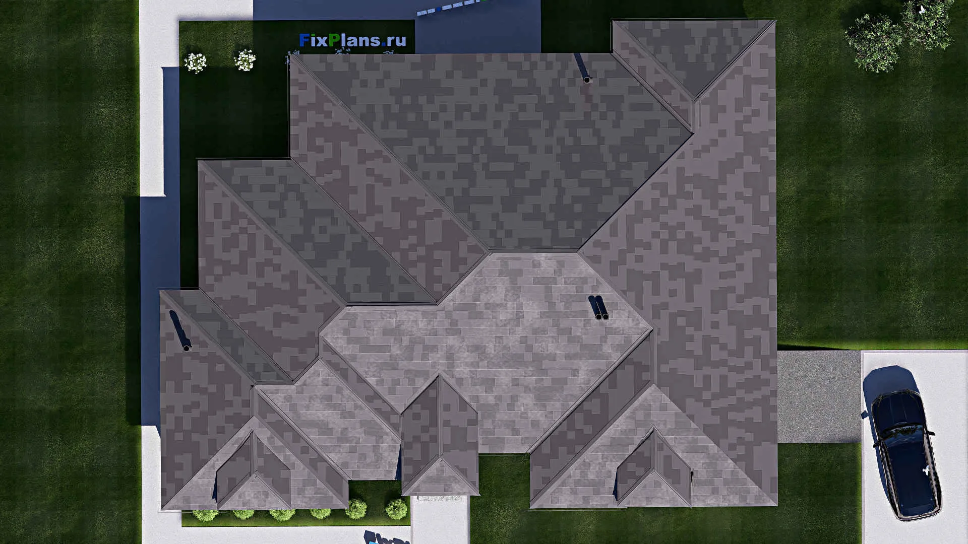 F-19763 - Проект одноэтажного дома 17 на 22, площадью 260 м² с гаражом на 2 машины и 4 спальнями