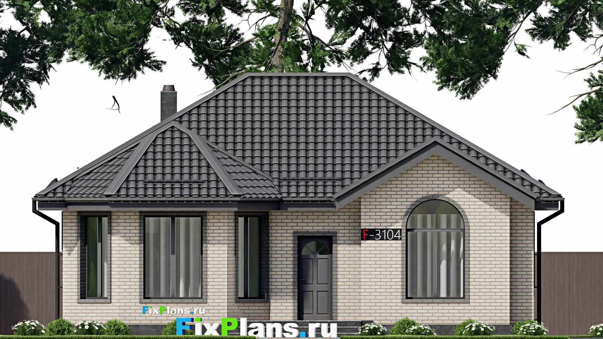 F-3104 - Проект одноэтажного дома 10 на 12, площадью 90 м² с 3 спальнями