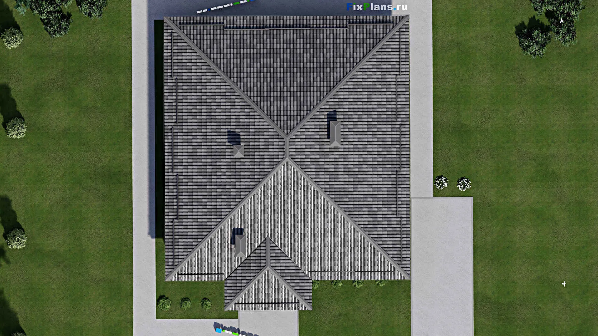 F-6101 - Проект одноэтажного дома 15 на 18, площадью 210 м² с террасой и 4 спальнями