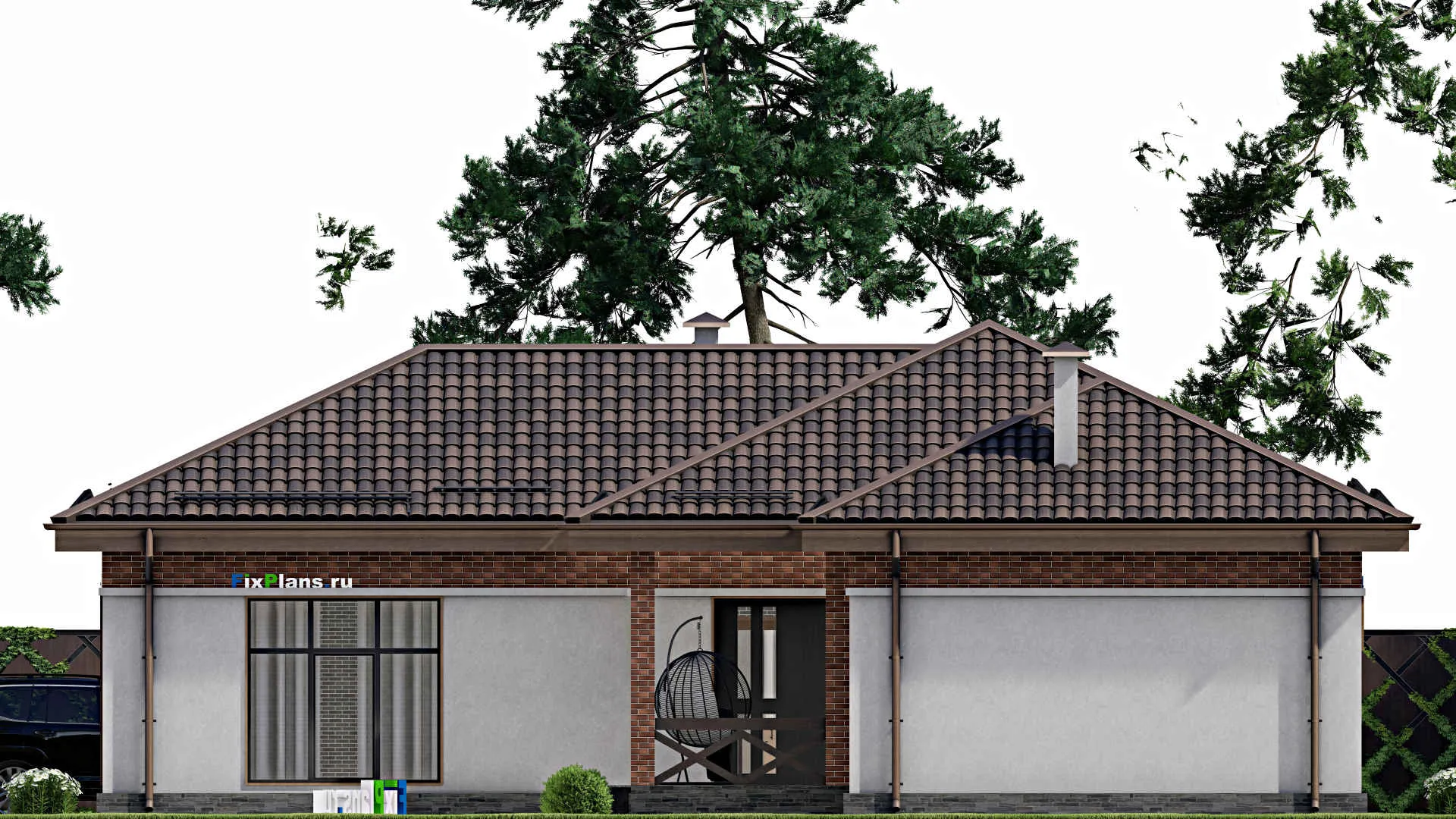 F-8162 - Проект одноэтажного дома 16 на 21, площадью 190 м² с террасой, баней, бассейном и 2 спальнями