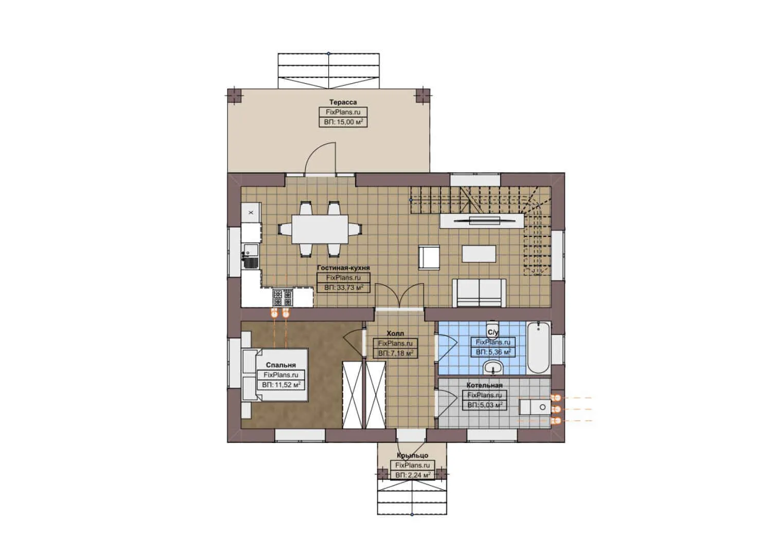 F-4751 - Планы дома с мансардой 10 на 12, площадью 140 м² с террасой и 3 спальнями