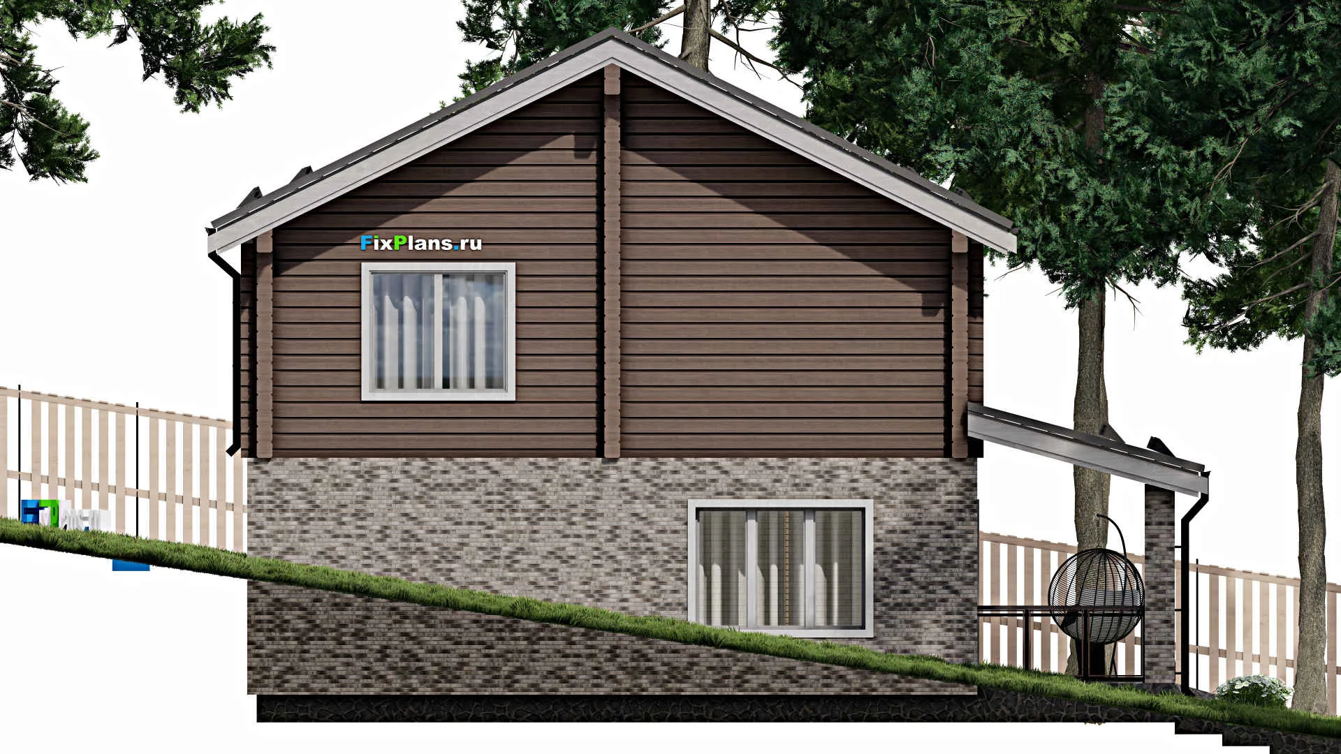 F-2087 - Проект двухэтажного дома 10 на 12, площадью 240 м² с террасой, баней, гаражом на 1 машину и 4 спальнями