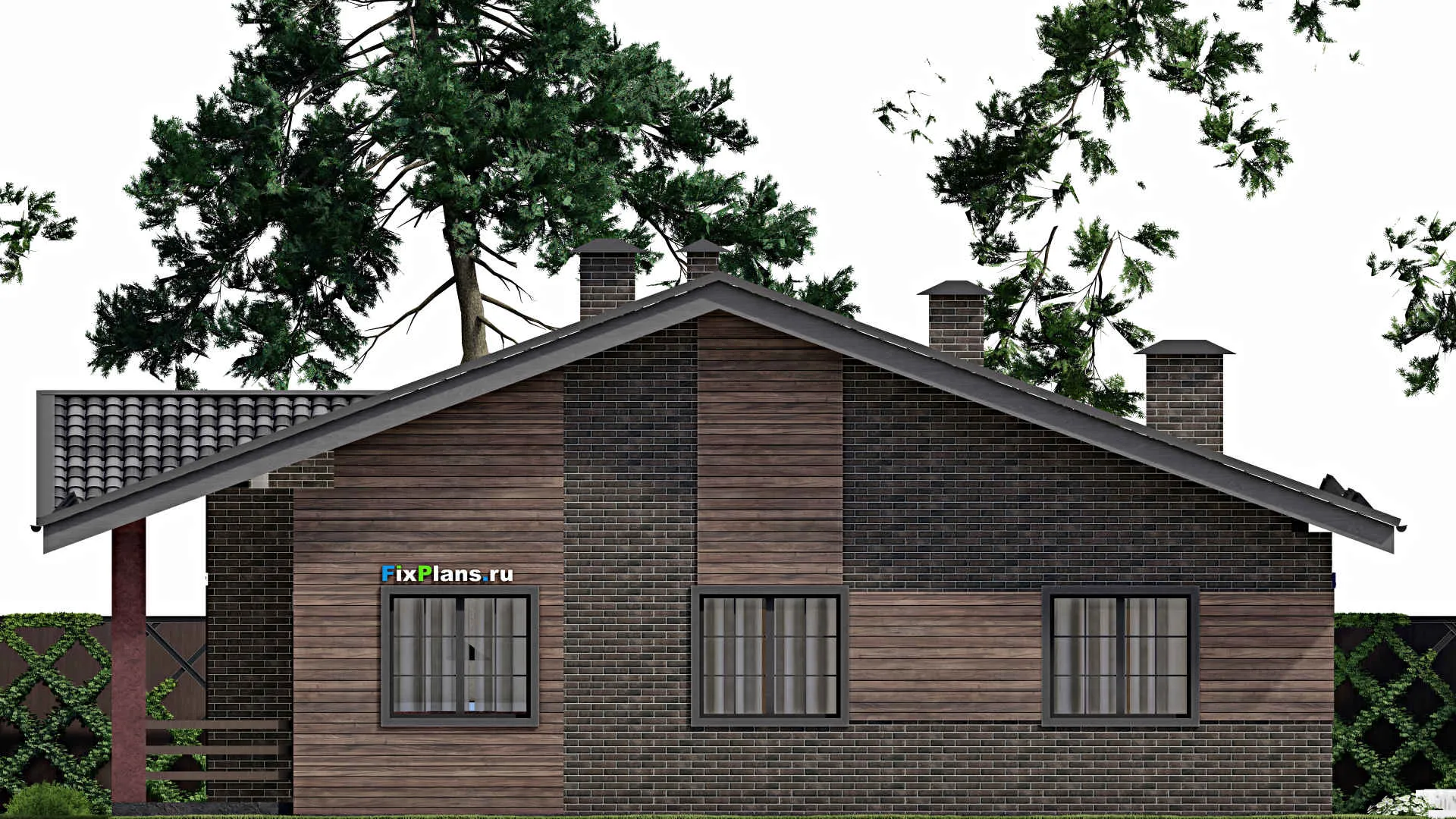 F-7019 - Проект одноэтажного дома 15 на 17, площадью 200 м² с террасой и 3 спальнями