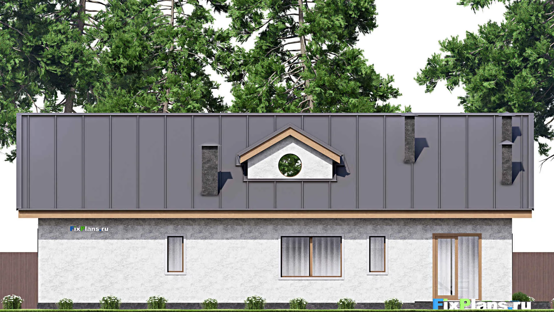 F-14336 - Проект одноэтажного дома 18 на 21, площадью 200 м² с террасой, баней, гаражом на 2 машины, бассейном и 2 спальнями