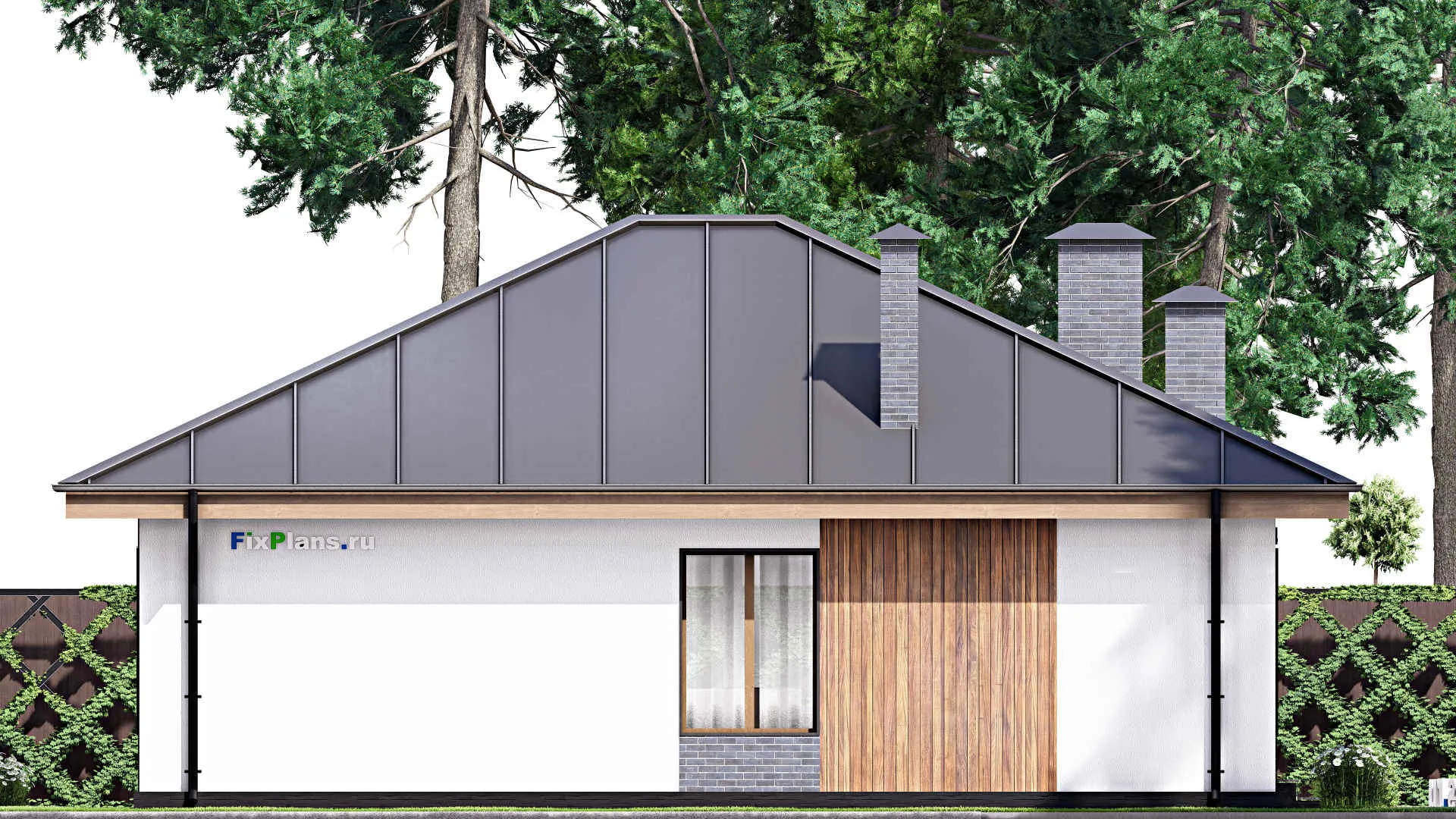 F-13562 - Проект одноэтажного дома 11 на 13, площадью 110 м² с террасой, баней и 2 спальнями