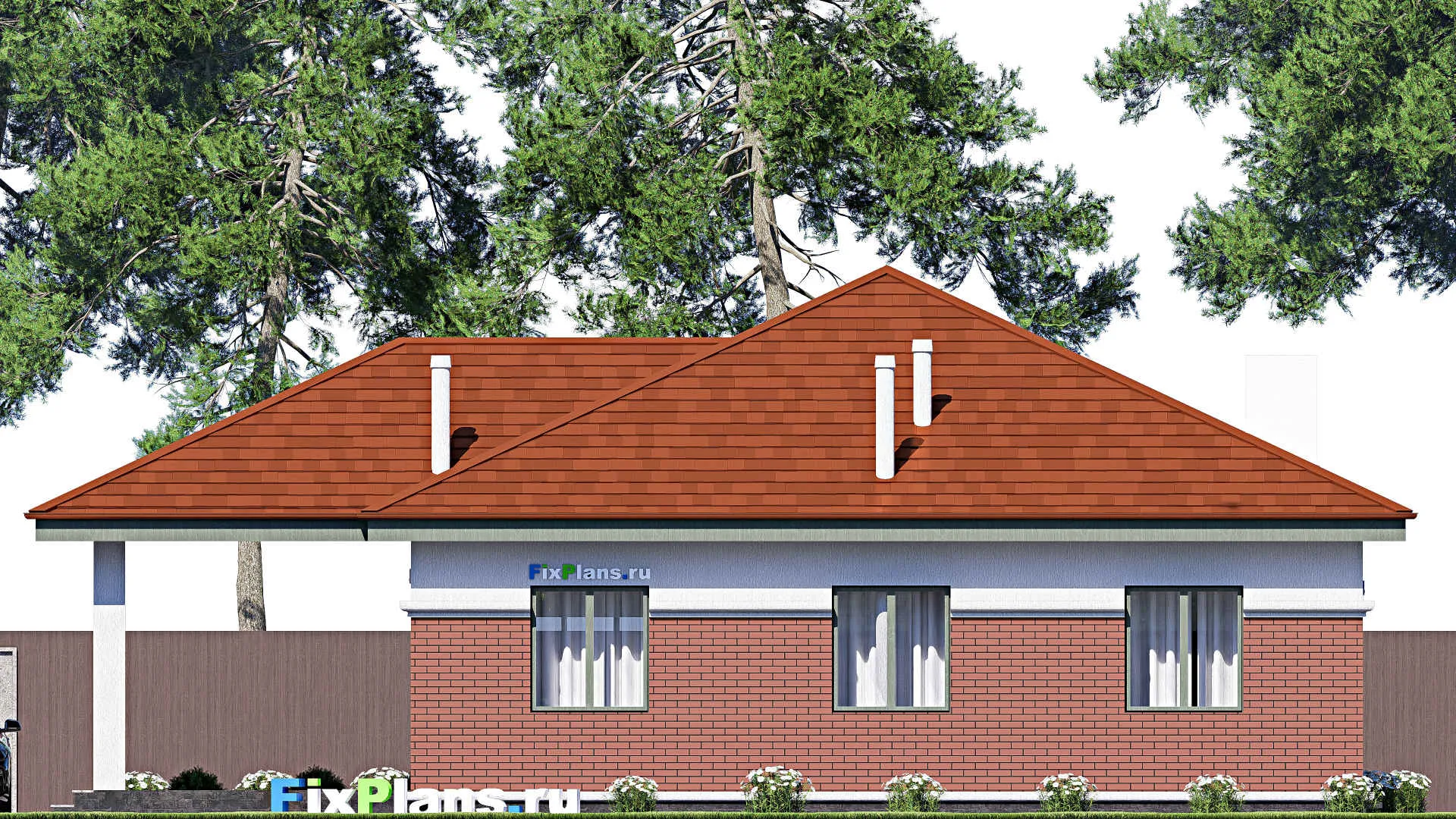 F-18314 - Проект одноэтажного дома 16 на 17, площадью 160 м² с террасой и 2 спальнями