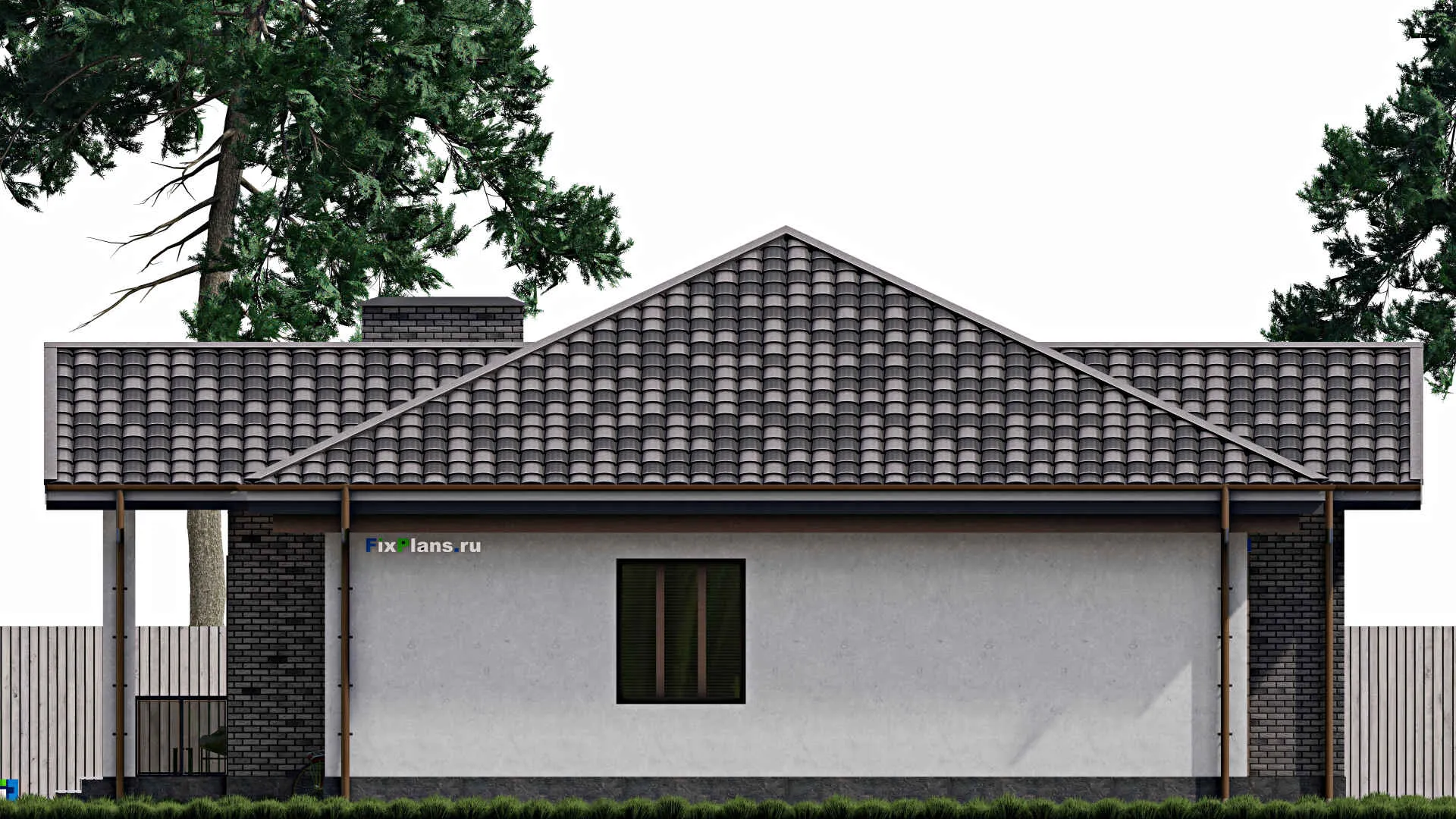 F-0467 - Проект одноэтажного дома 14 на 14, площадью 190 м² с террасой и 5 спальнями