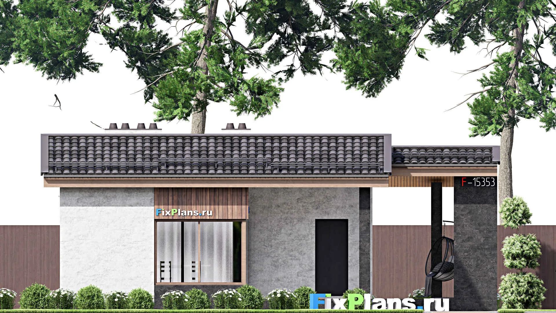 F-15353 - Проект бани 7 на 12, площадью 60 м² с комнатой отдыха, терассой и санузлом