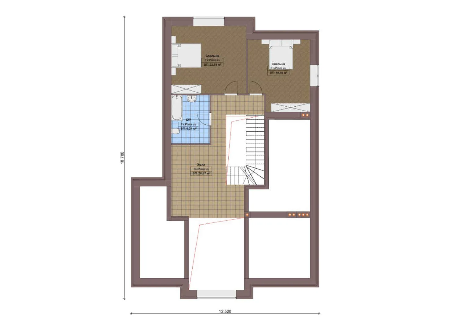 F-18620 - План одноэтажного дома 13 на 19, площадью 240 м² с 5 спальнями