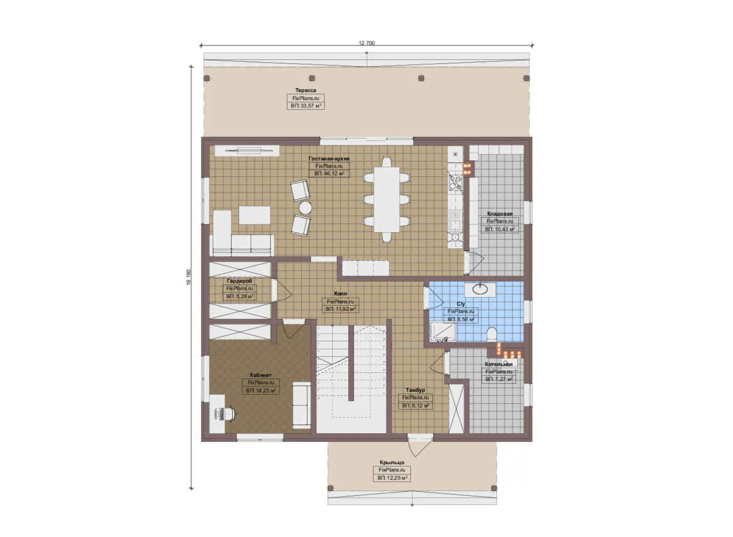 F-12707 - Планы двухэтажного дома 13 на 17, площадью 310 м² с террасой, балконом и 3 спальнями