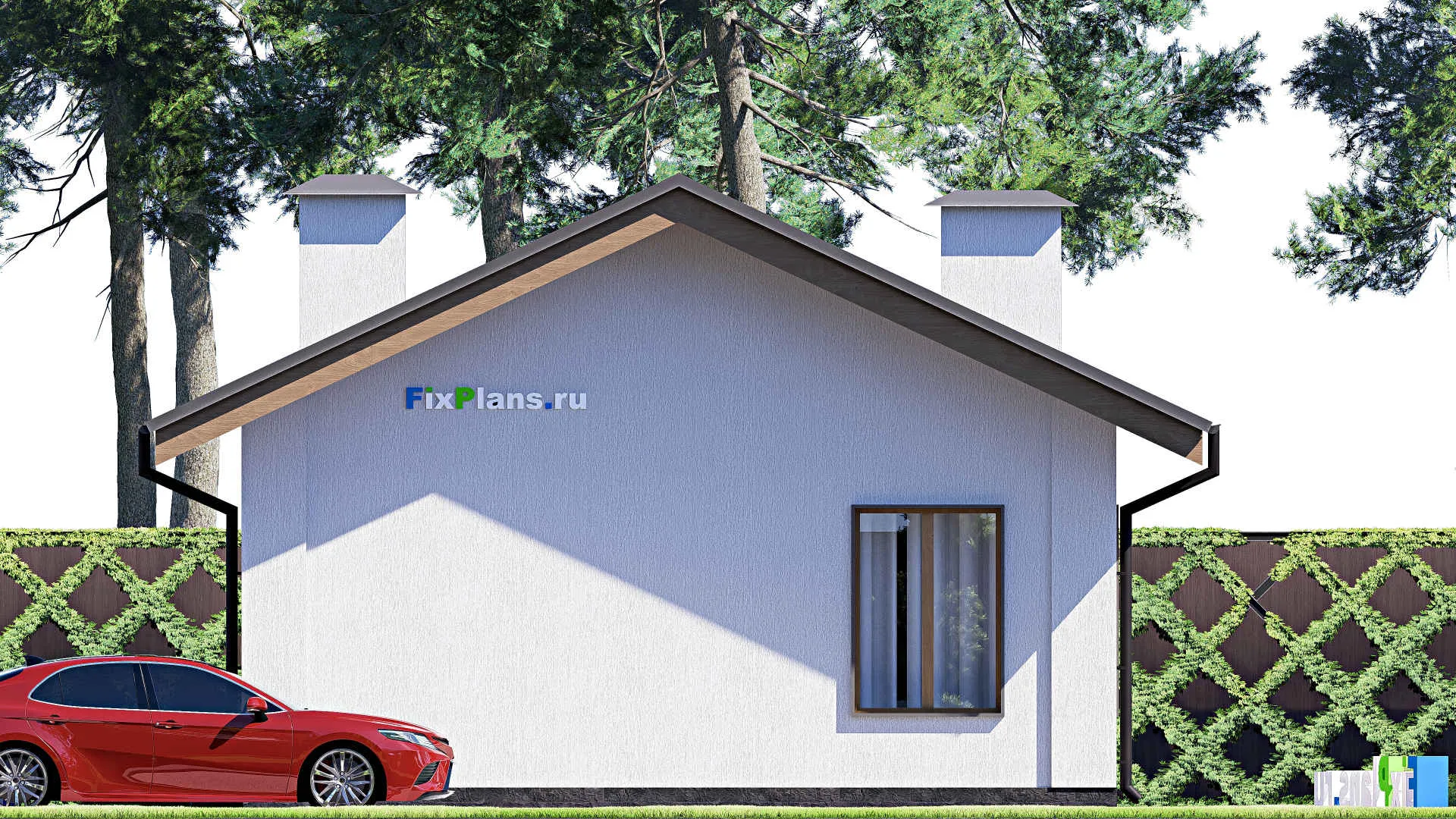 F-17936 - Проект одноэтажного дома 8 на 14, площадью 80 м² с террасой и 2 спальнями