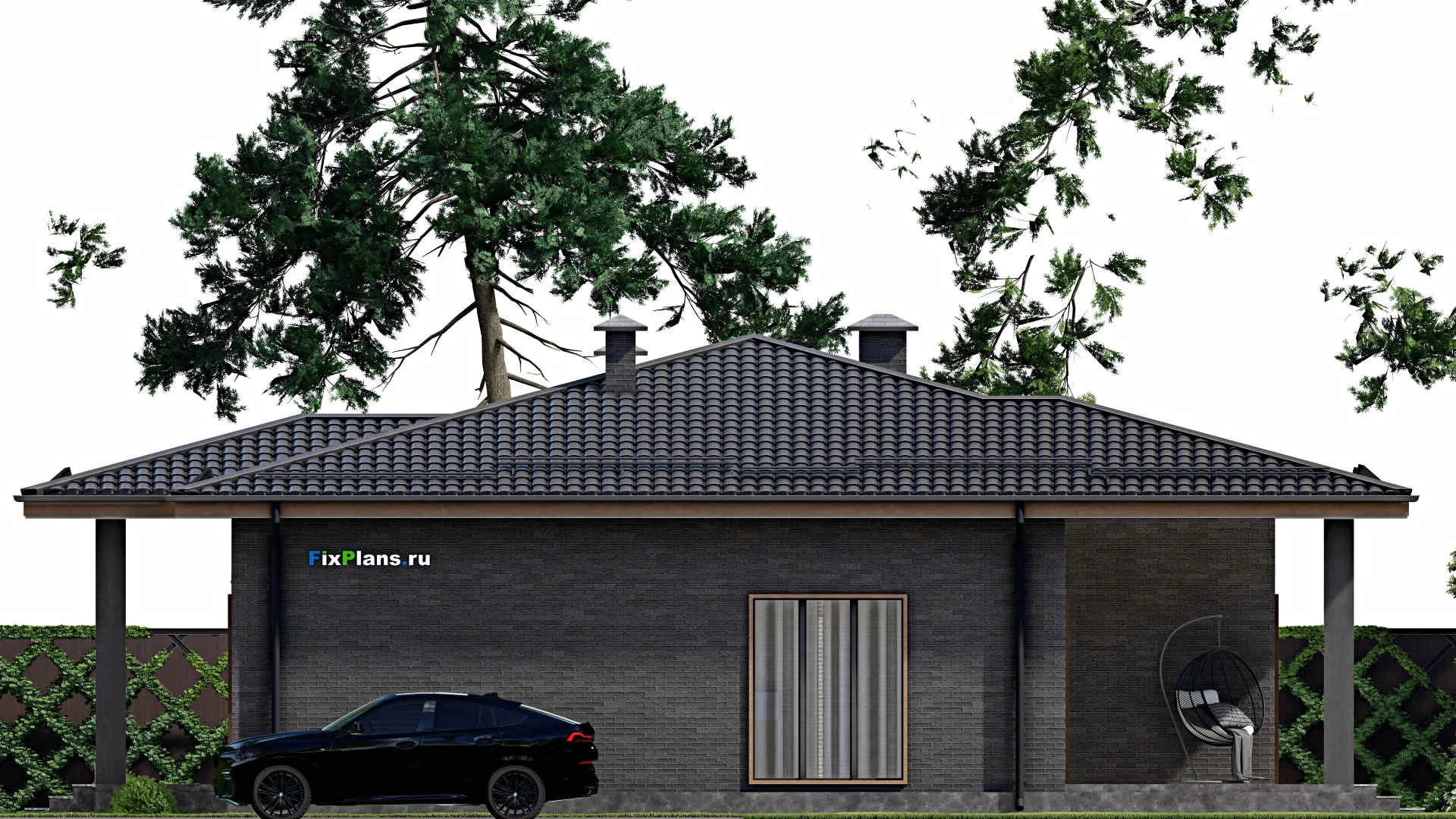 F-4616 - Проект одноэтажного дома 14 на 15, площадью 170 м² с террасой и 3 спальнями