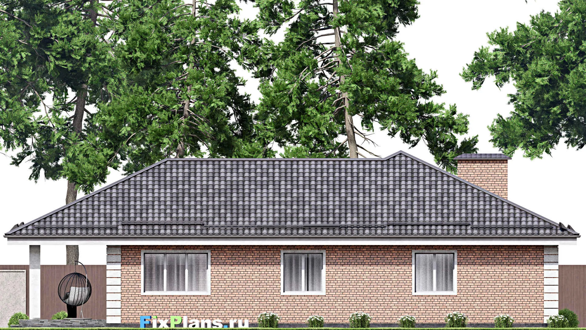 F-12545 - Проект одноэтажного дома 12 на 20, площадью 180 м² с террасой, гаражом на 1 машину и 3 спальнями