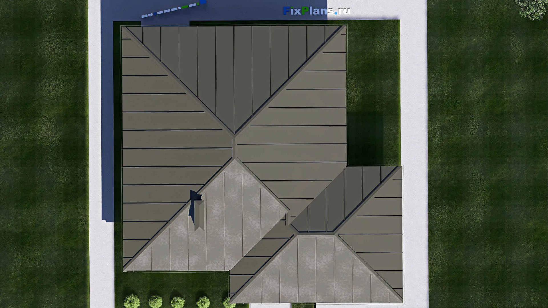 F-20492 - Проект одноэтажного дома 16 на 16, площадью 160 м² с террасой, гаражом на 1 машину и 2 спальнями
