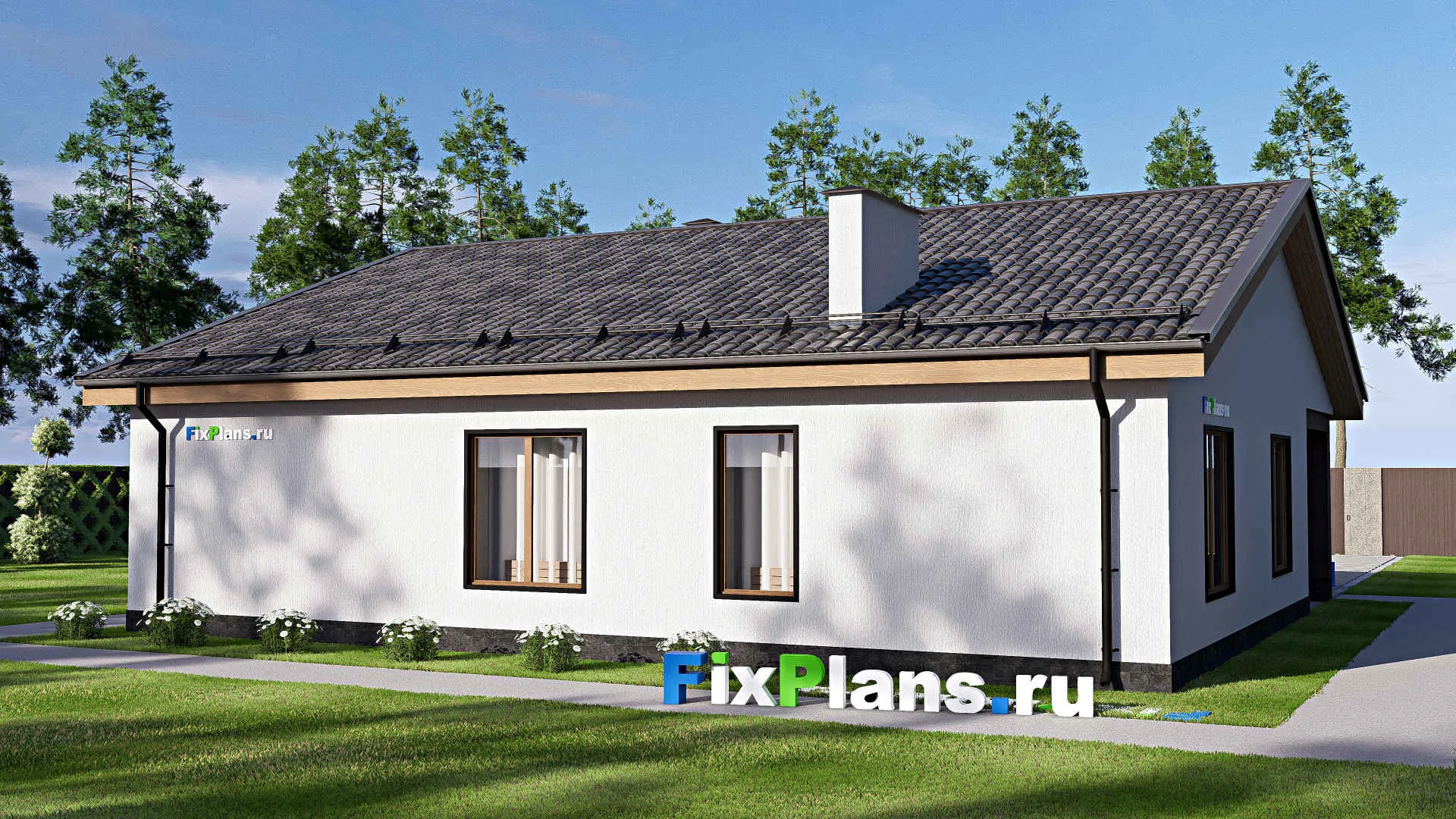 F-17720 - Проект одноэтажного дома 14 на 15, площадью 150 м² с террасой и 3 спальнями