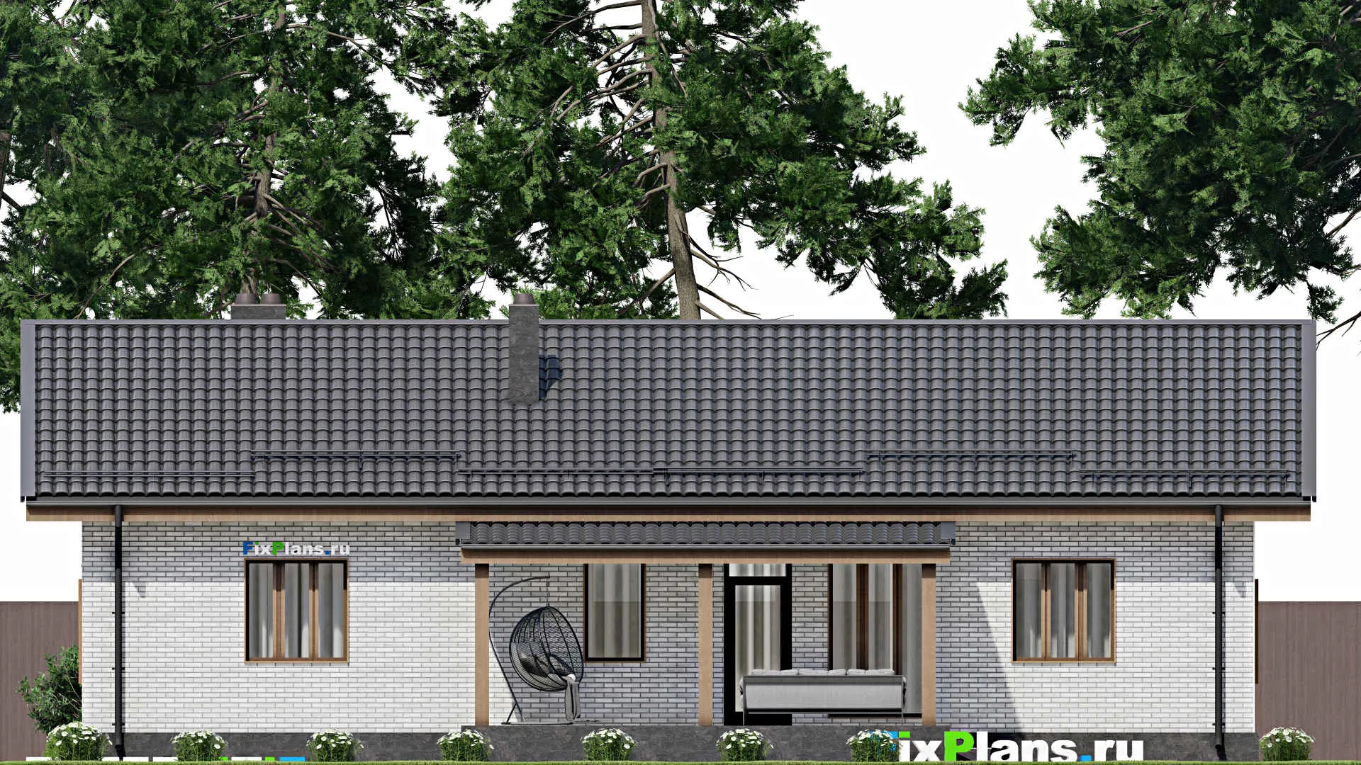 F-2294 - Проект одноэтажного дома 10 на 17, площадью 140 м² с террасой и 3 спальнями