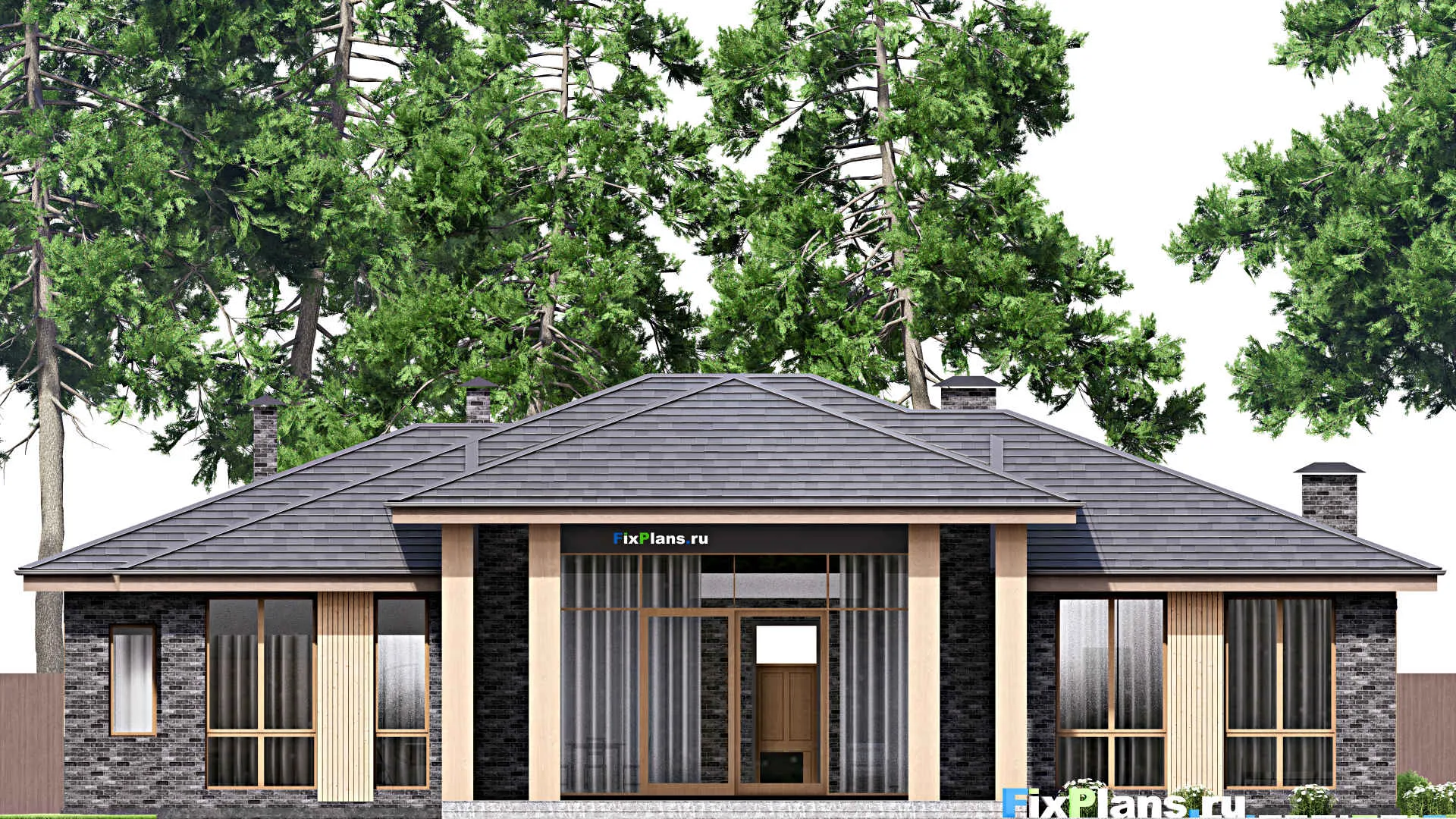 F-13580 - Проект одноэтажного дома 19 на 22, площадью 310 м² с гаражом на 2 машины и 3 спальнями