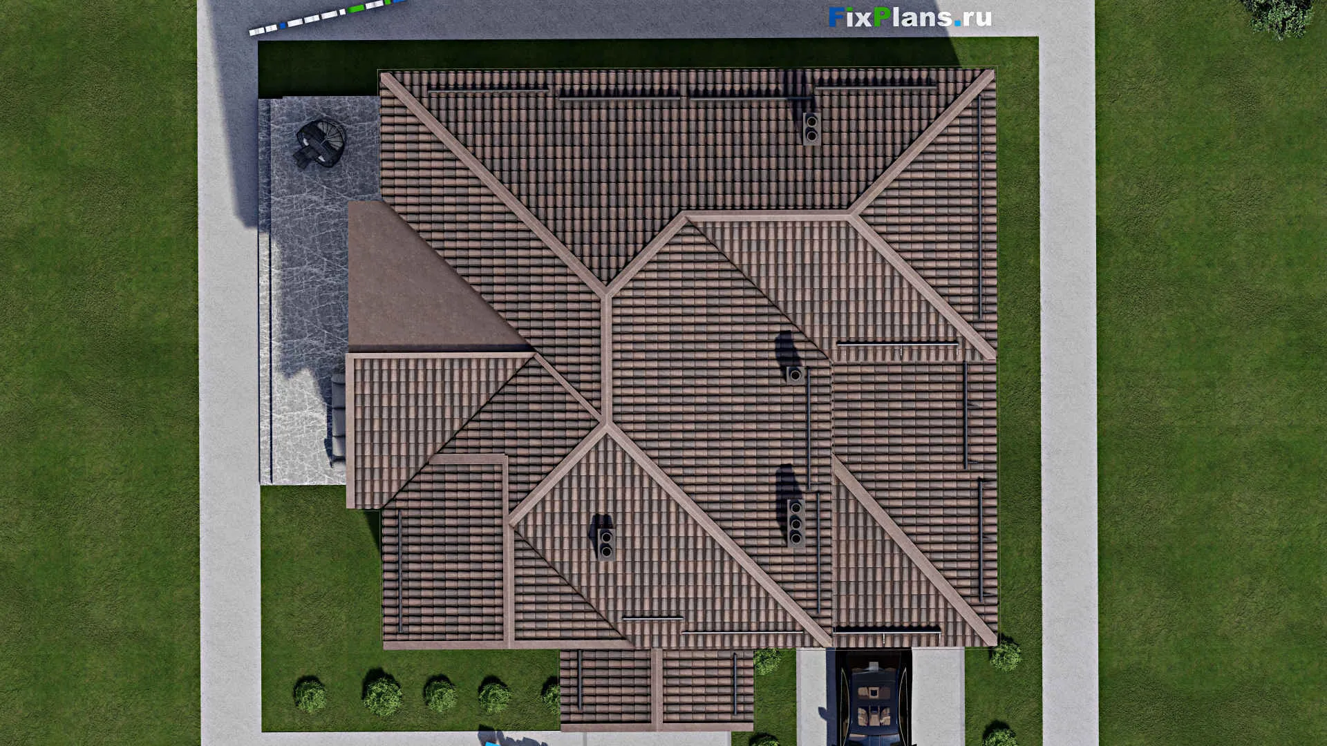 F-2537i - Проект двухэтажного дома 16 на 17, площадью 290 м² с террасой, гаражом на 1 машину и 5 спальнями