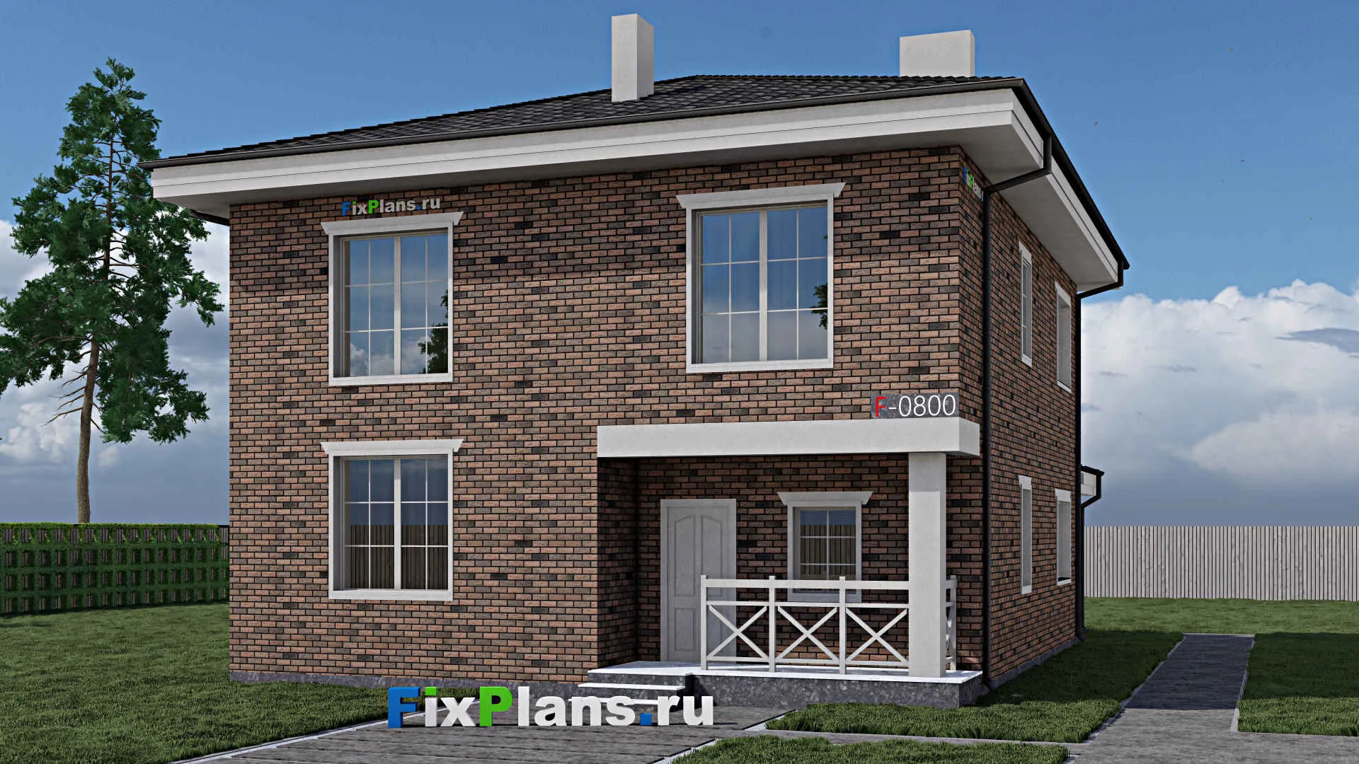 F-0800 - Проект двухэтажного дома 11 на 12, площадью 200 м² с террасой и 4 спальнями