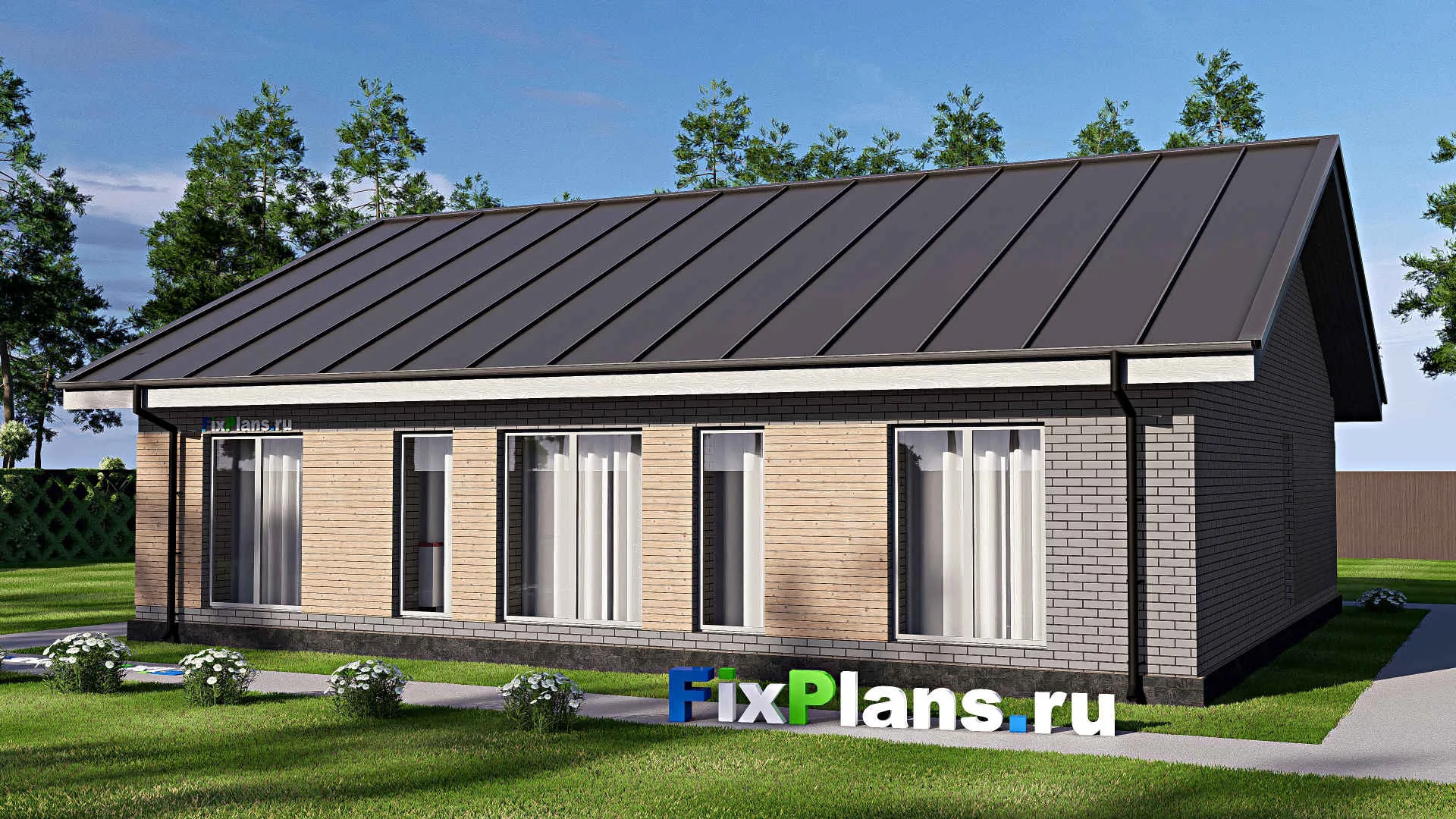 F-18341 - Проект одноэтажного дома 12 на 14, площадью 130 м² с 3 спальнями