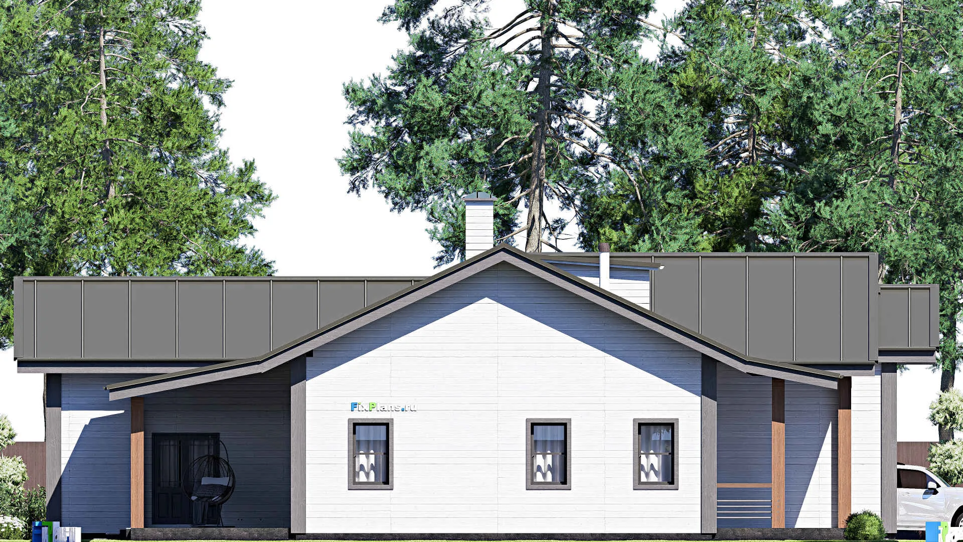 F-20303 - Проект одноэтажного дома 19 на 20, площадью 260 м² с террасой и 2 спальнями