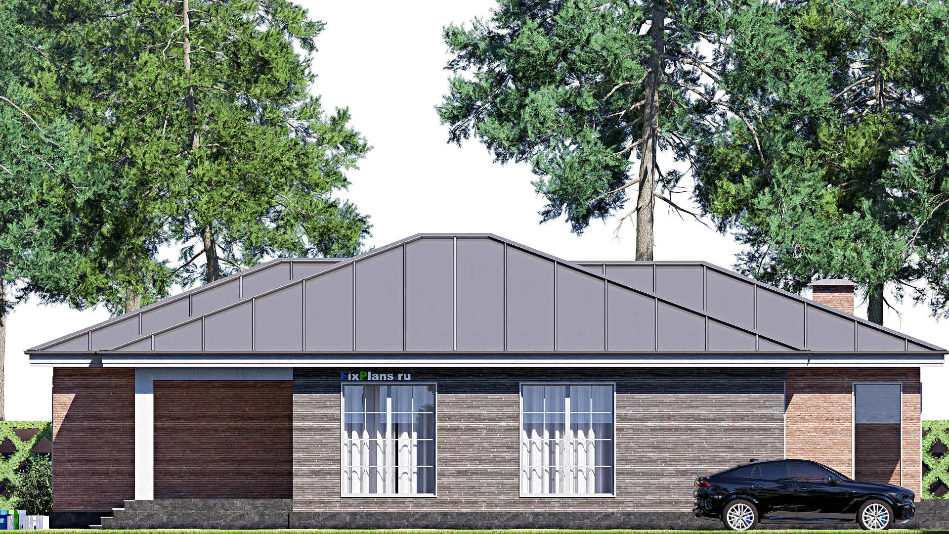 F-19034 - Проект одноэтажного дома 13 на 19, площадью 190 м² с террасой и 4 спальнями