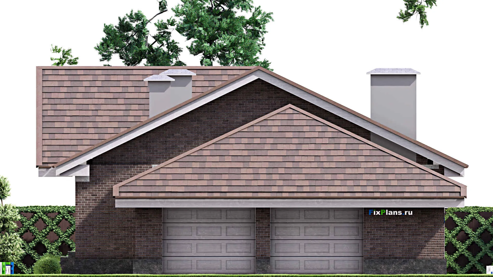 F-14453 - Проект одноэтажного дома 13 на 31, площадью 480 м² с террасой, цокольным этажом, гаражом на 2 машины и 4 спальнями